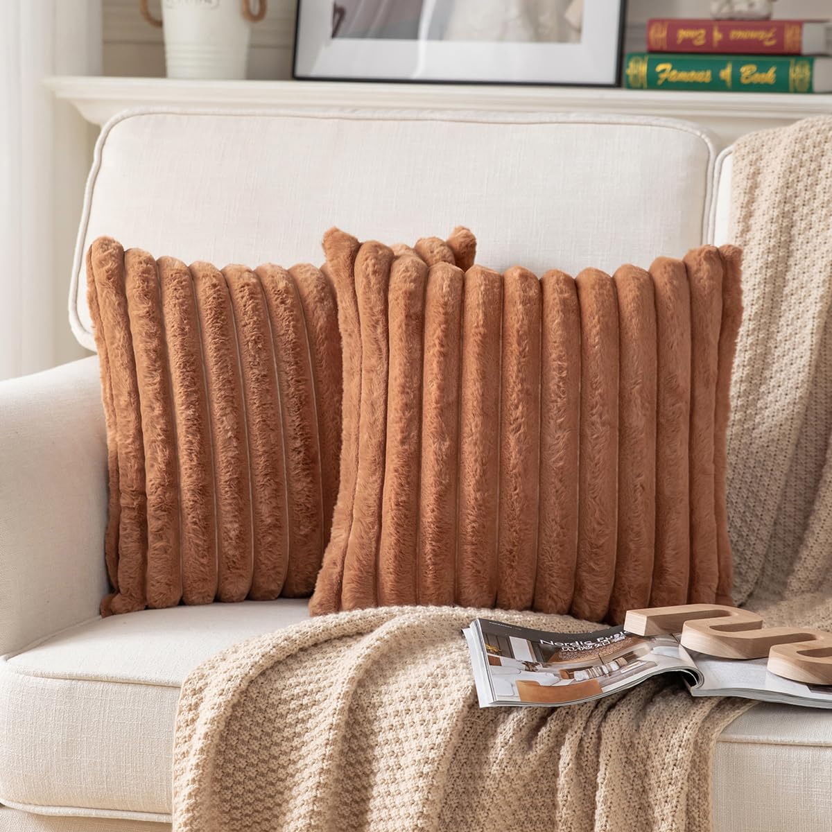 Double-Sided Faux Fur Plush Decorative Throw Pillow Covers 26in