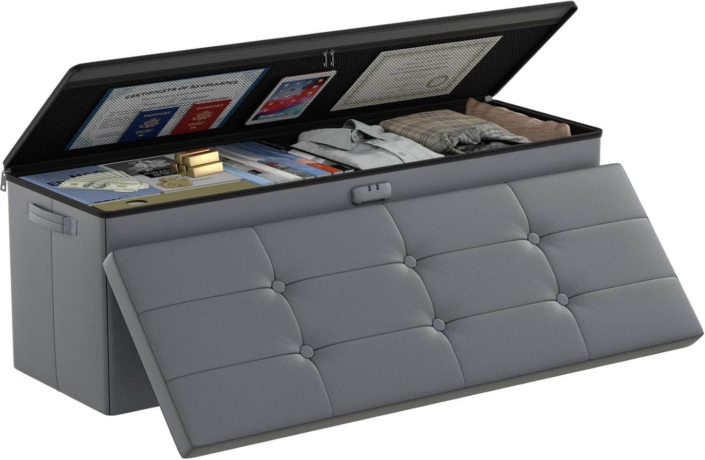 Fireproof Waterproof Storage Ottoman Bench for Home Office