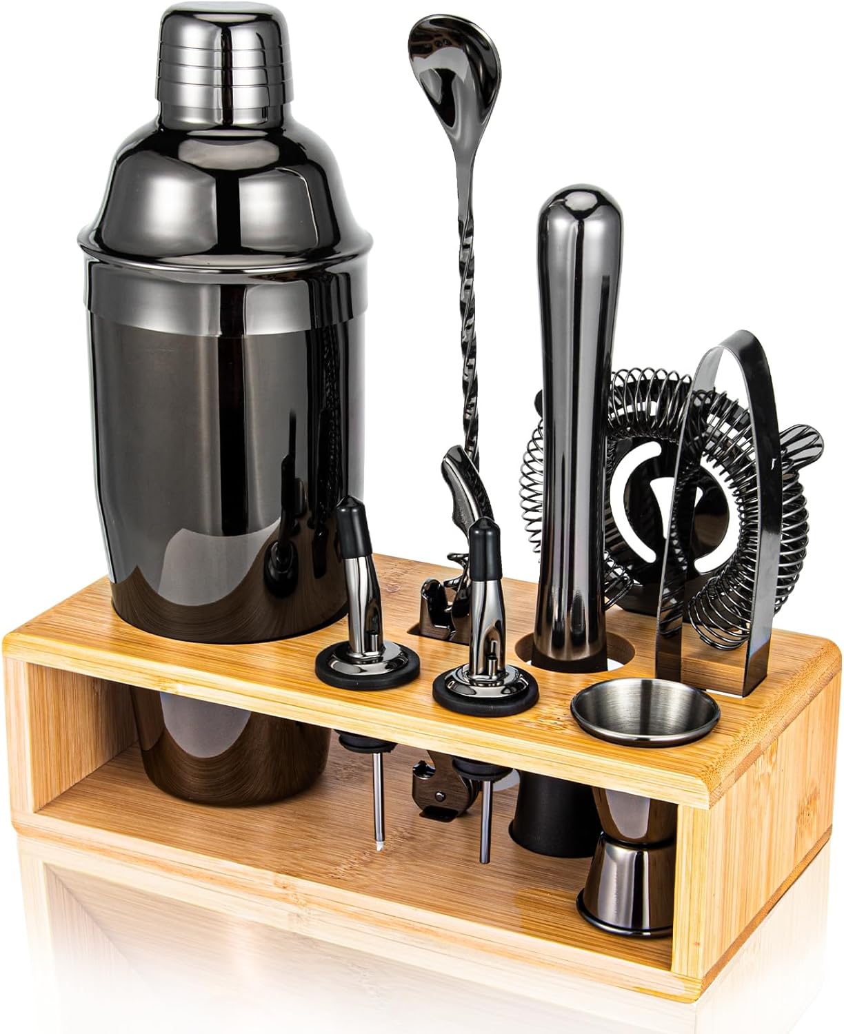 Professional Cocktail Shaker Set with Bamboo Stand