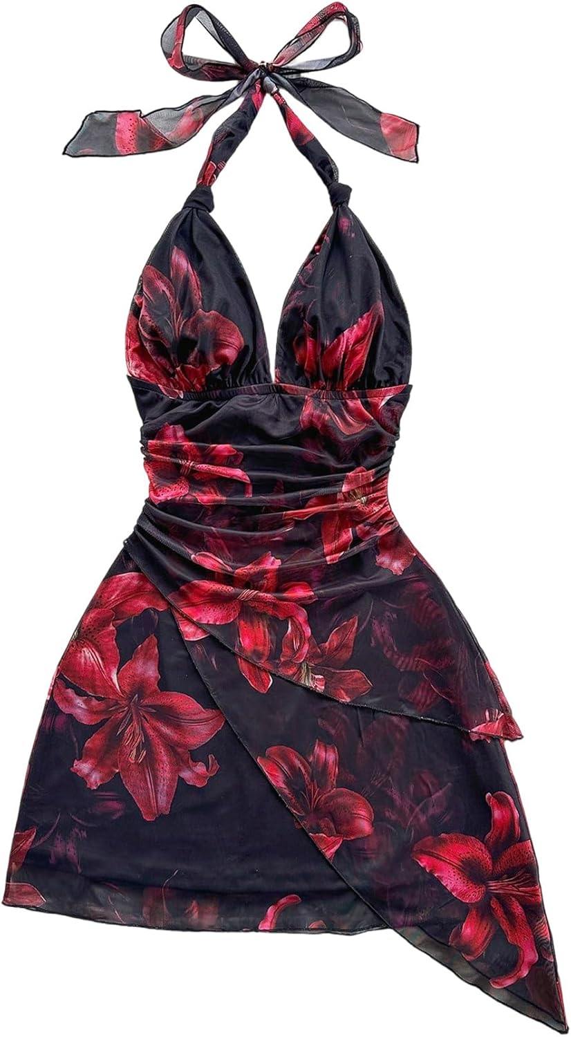 SOLY HUX Women's Sexy Tie Dye Print Halter Mini Dress Review