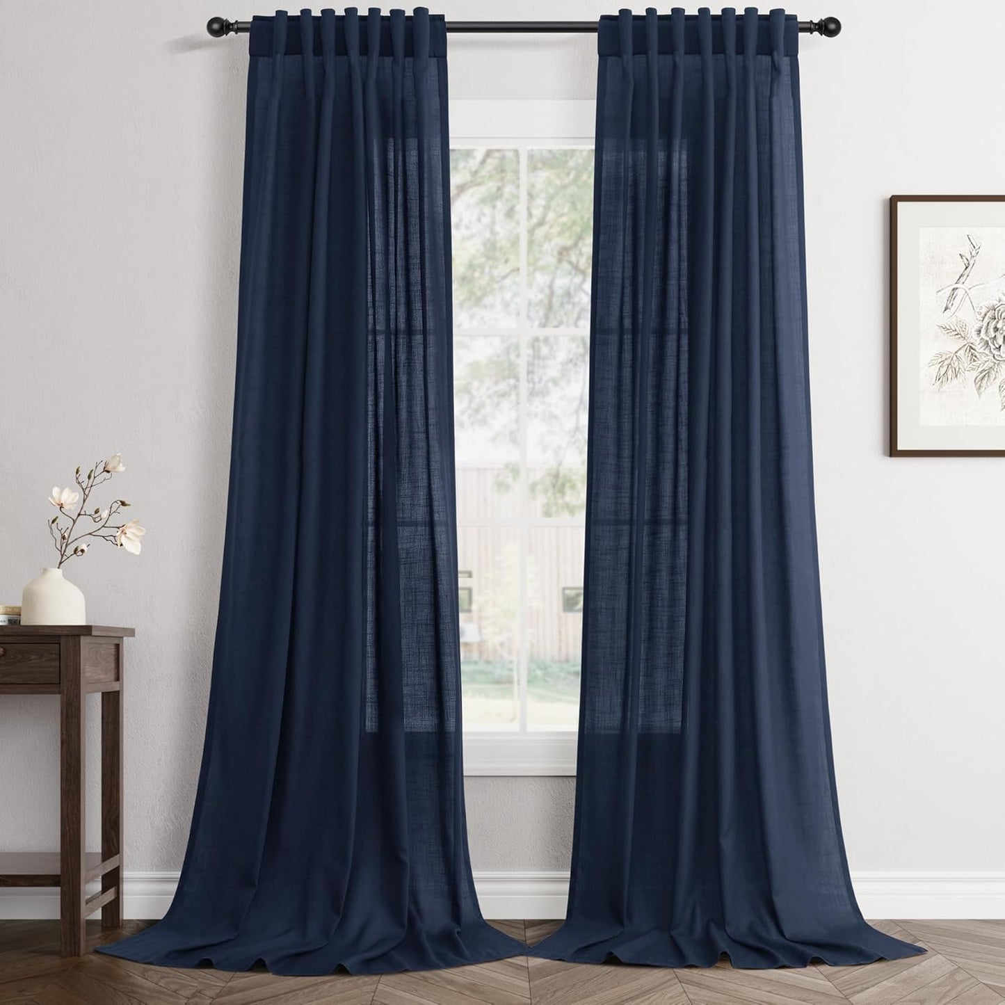 Navy Linen Curtains 84 Inch Length for Modern Farmhouse Style