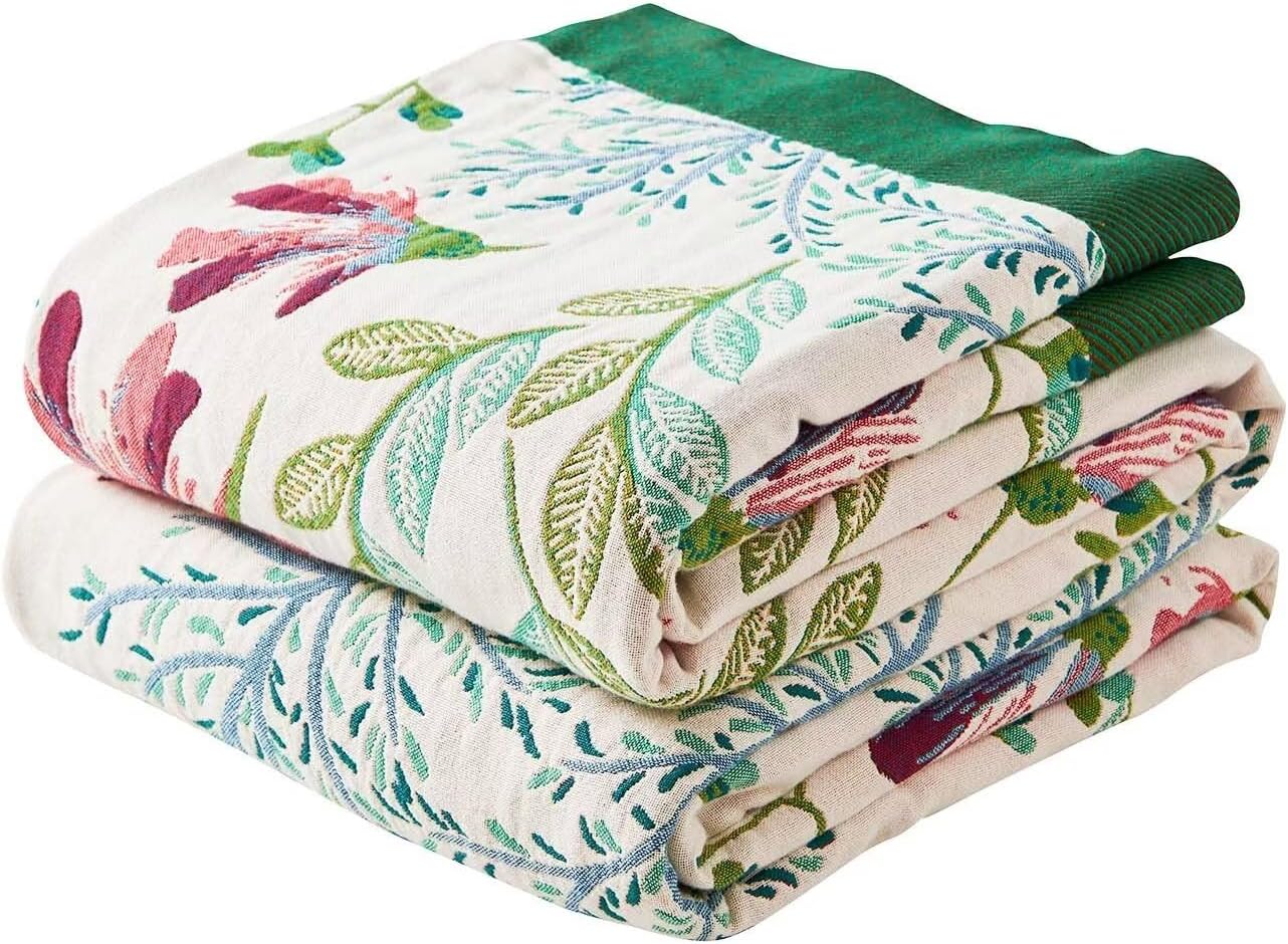 Boho Throw Blanket for Bed, 100% Cotton Soft Rustic Quilt