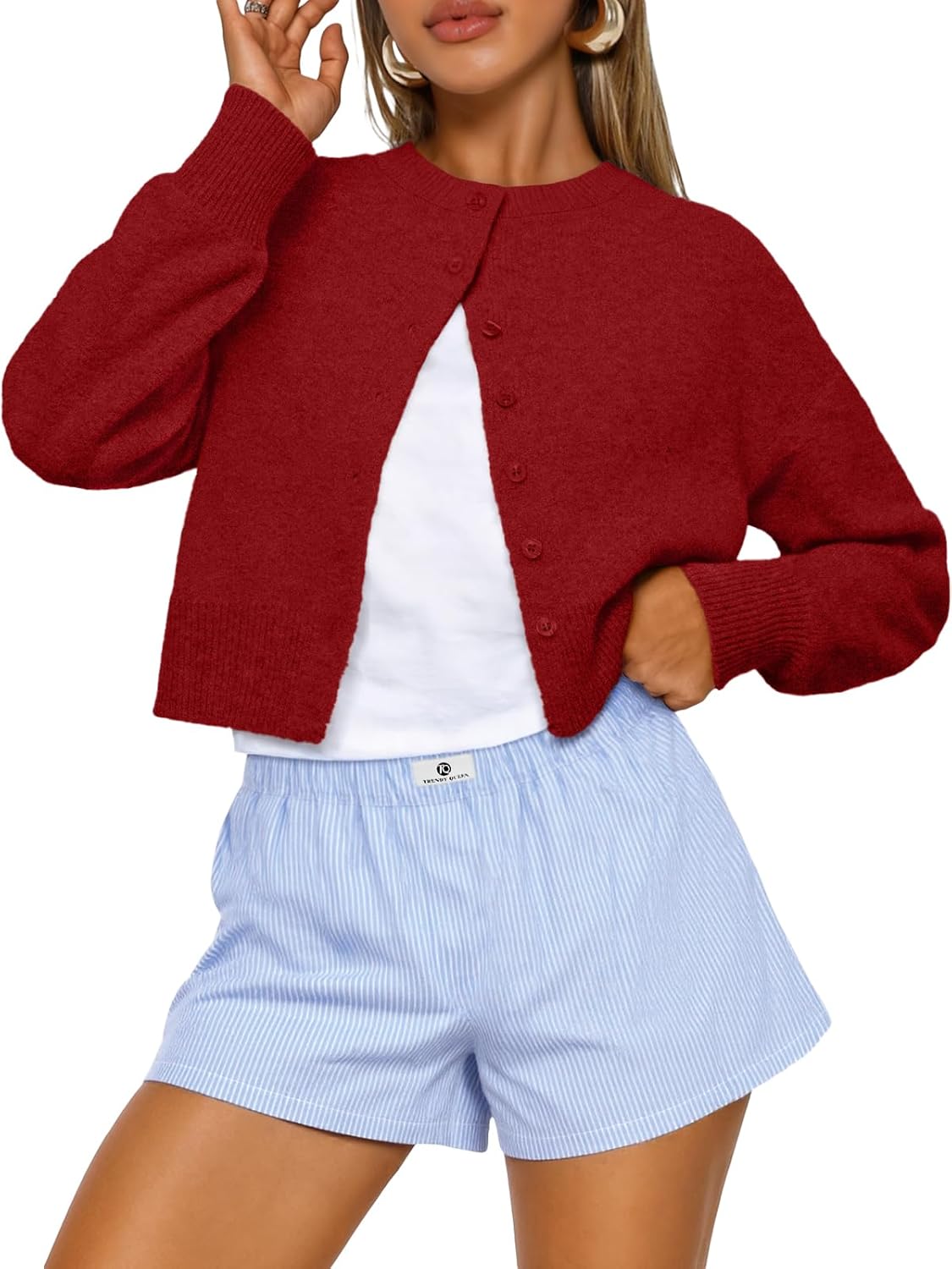 Trendy Queen Cropped Cardigan Sweaters for Women - Fashionable Knit