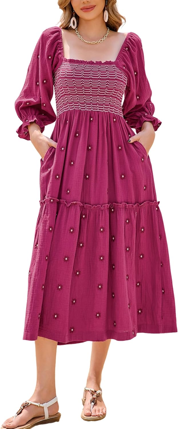 R.Vivimos Women's Long Sleeve Cotton Boho Midi Dress Review