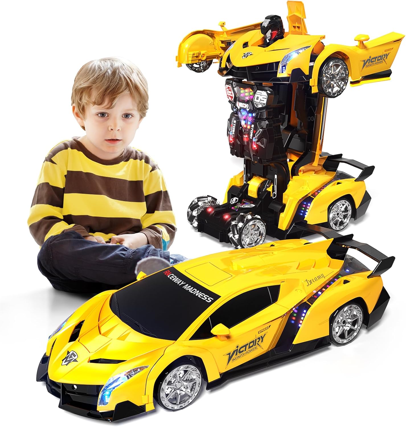 Transform RC Car with Gesture Control and Light Effects for Kids