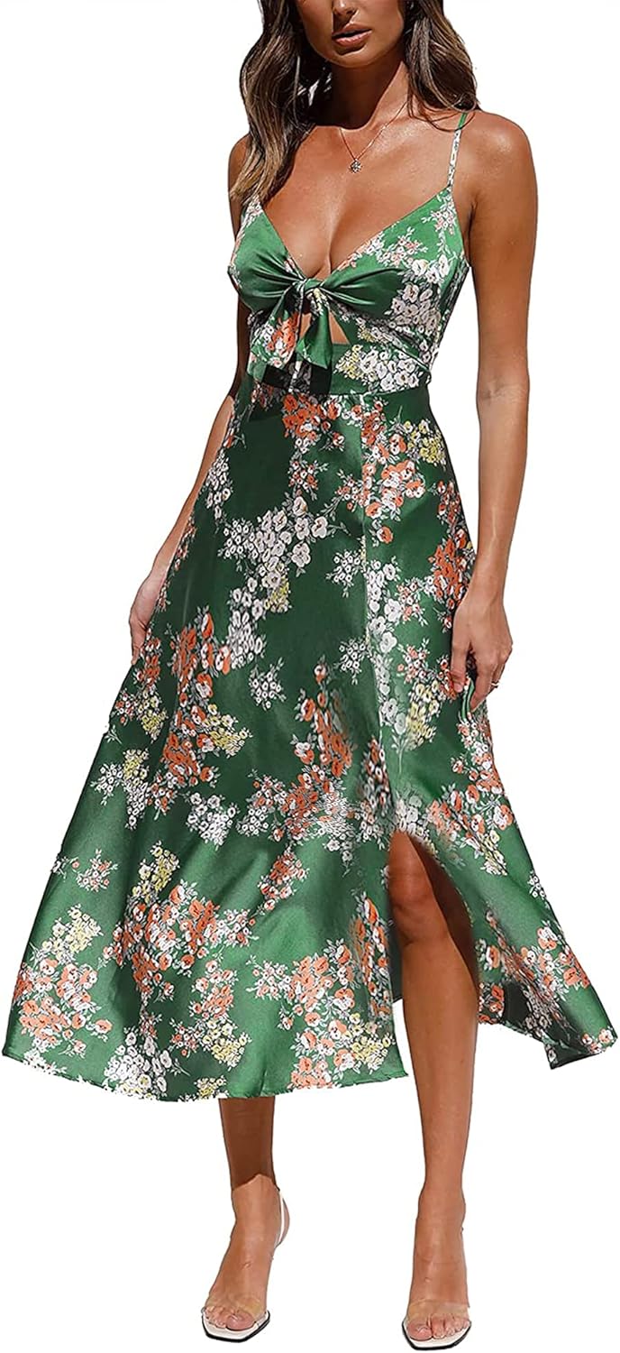 Fashionme Women Spaghetti Strap Midi Satin Dress for All Occasions