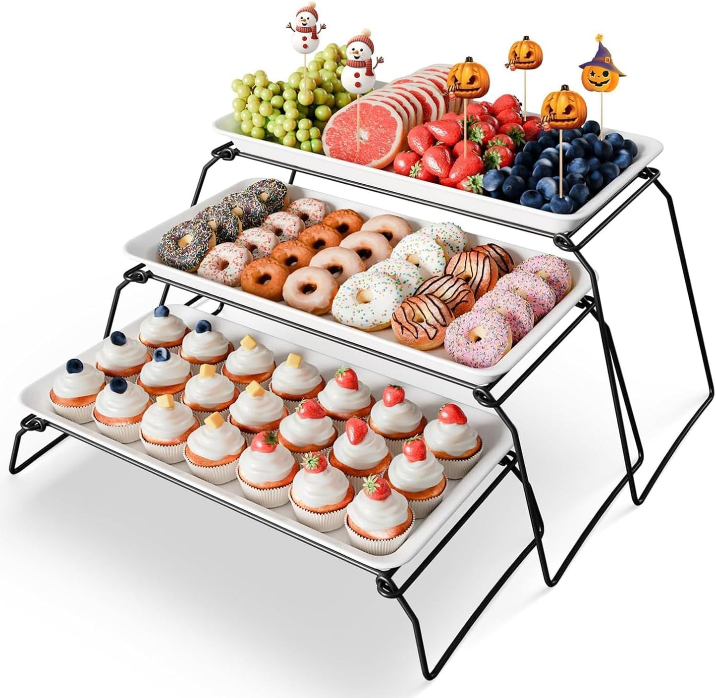 Extra Large 3-Tier Melamine Serving Tray Set for Events
