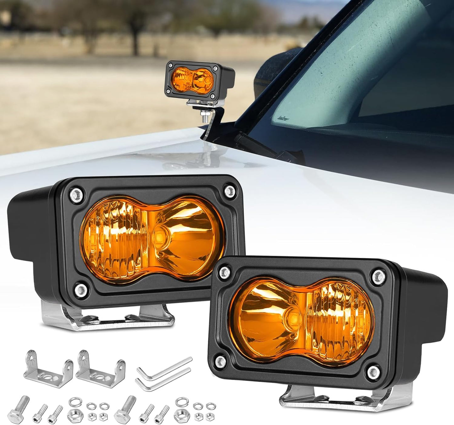 Amber LED Pods for Offroad Lighting - 3 Inch 40W Combo Lights