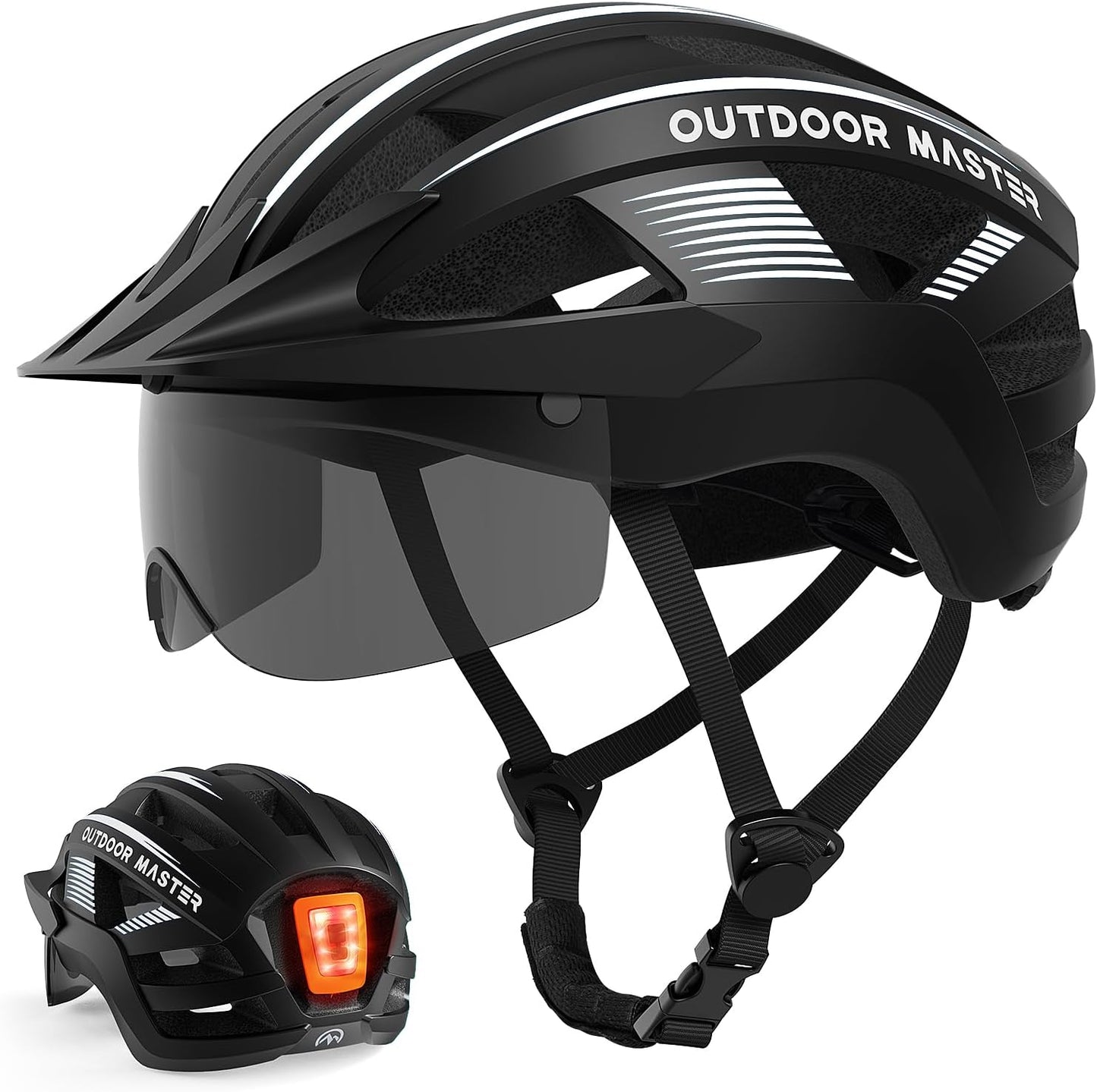 OutdoorMaster Adult Bike Helmet with LED Light and Goggles