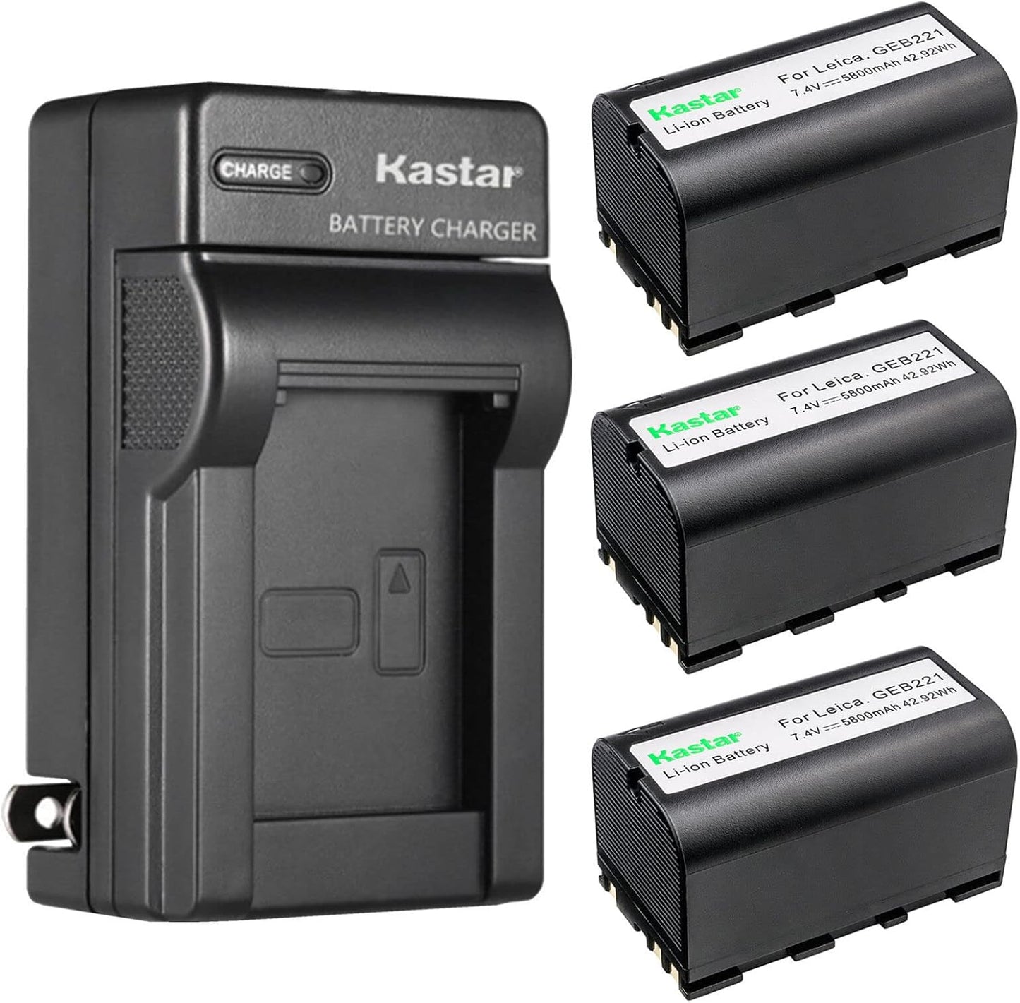 Kastar 3-Pack Battery and AC Wall Charger for Leica Devices