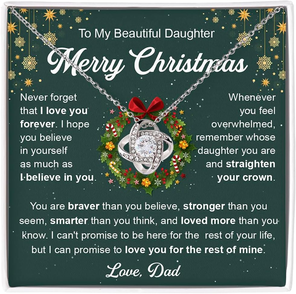 Daughter Gift From Dad Love Knot Necklace With Heartfelt Message
