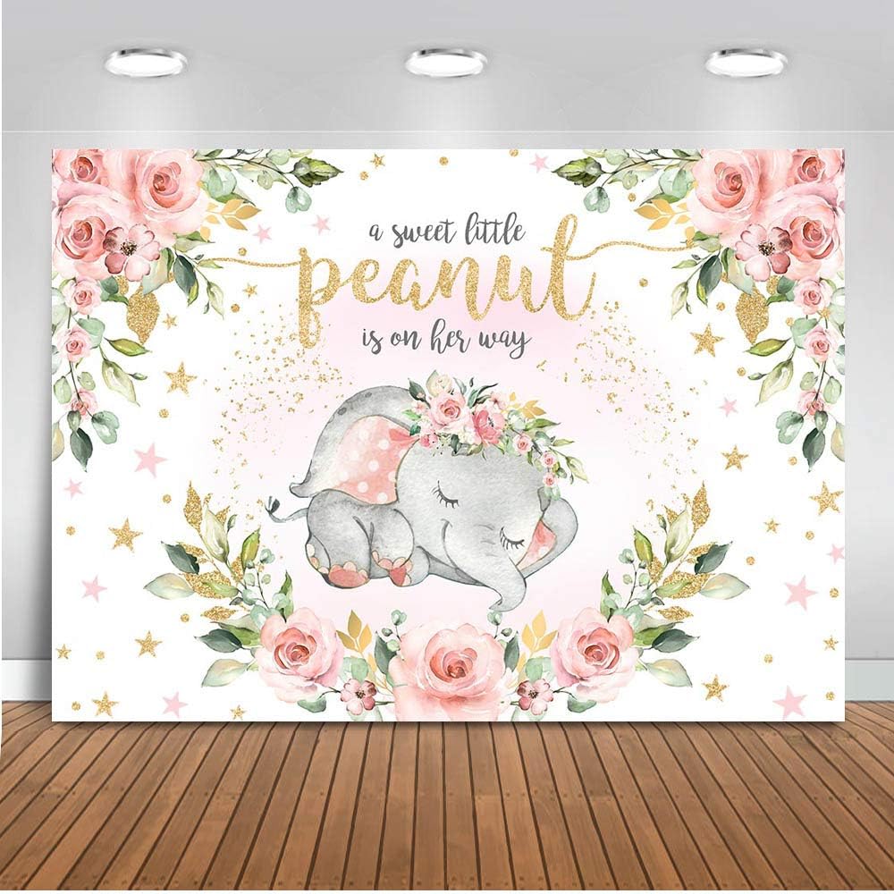 Mocsicka Baby Girl Elephant Backdrop for Sweet Little Peanut
