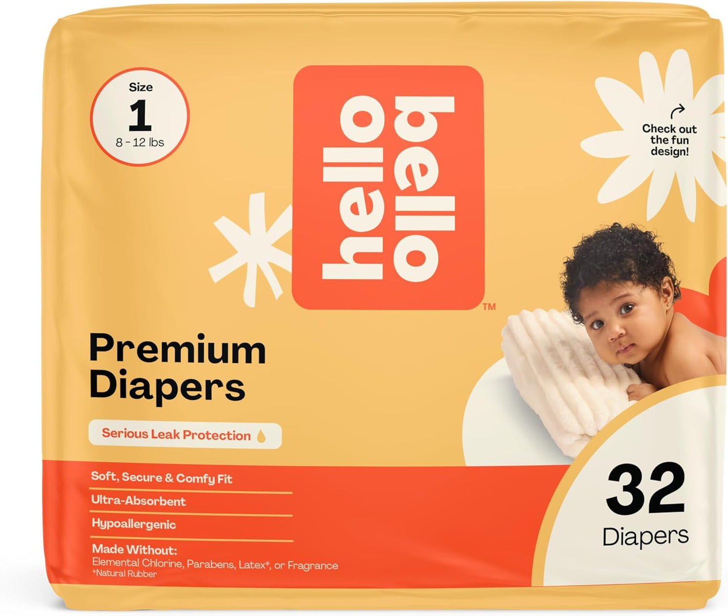 Hello Bello Size 1 Wild Cats Diapers - Hypoallergenic & Ultra-Soft