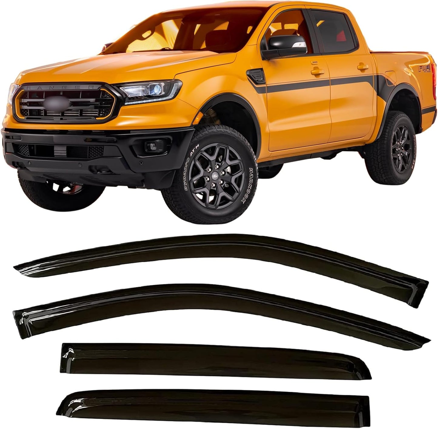 Tape-On Rain Guards for Ford Ranger SuperCrew 2019-2023 XL XLT