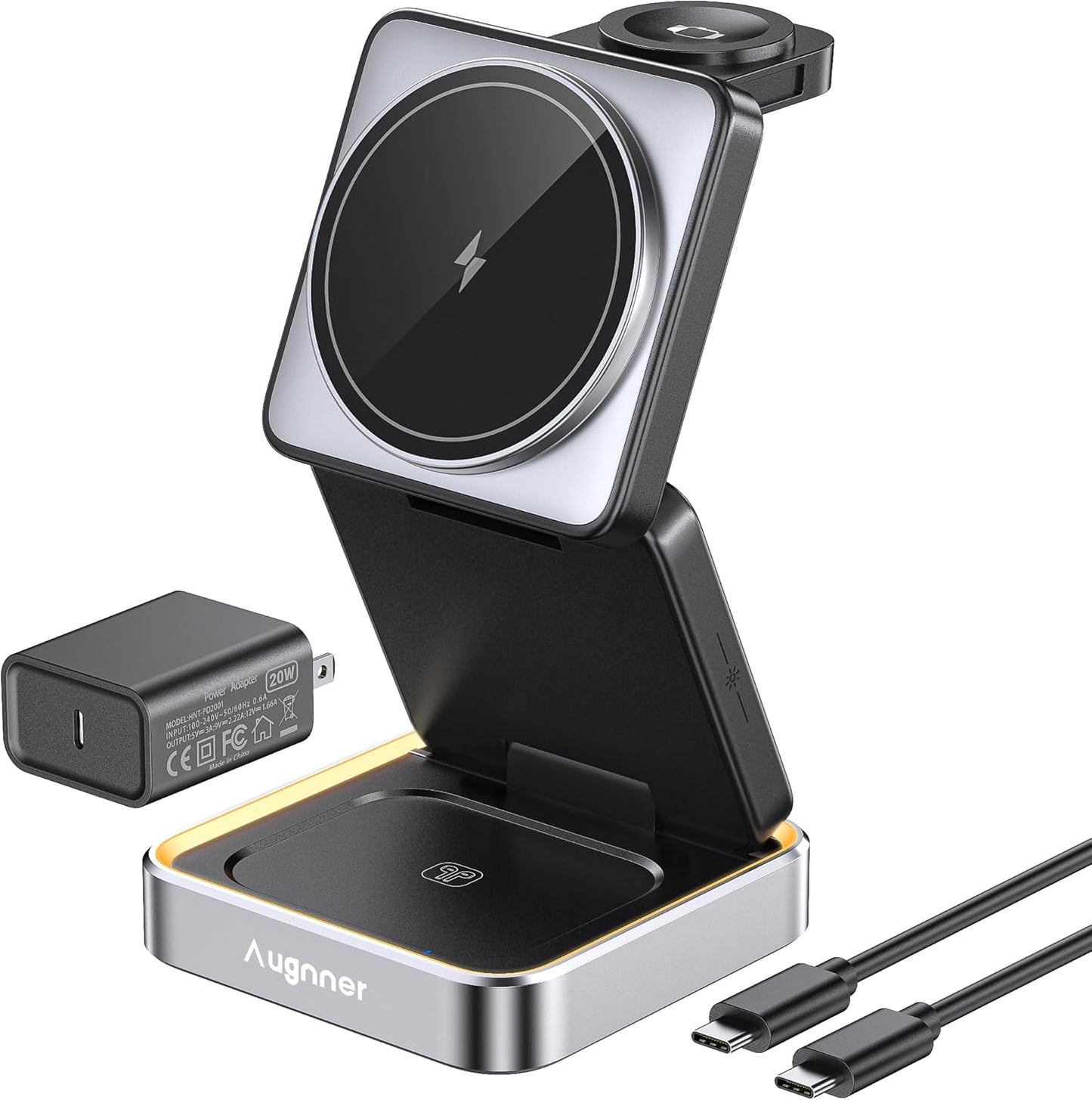 Augnner Foldable 3-in-1 Wireless Charger with Night Light