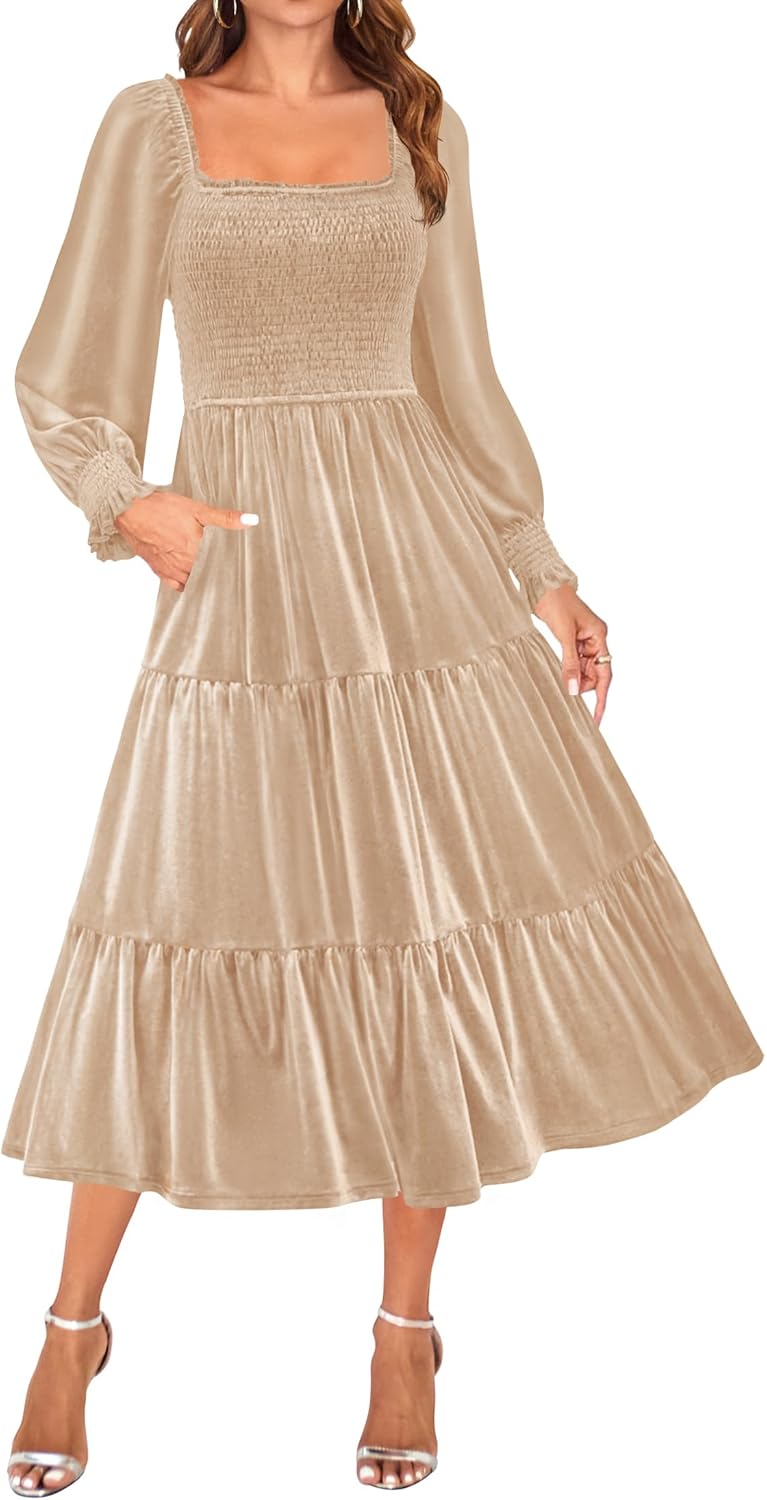 ZESICA Women's Velvet Long Sleeve Dress for Elegant Occasions