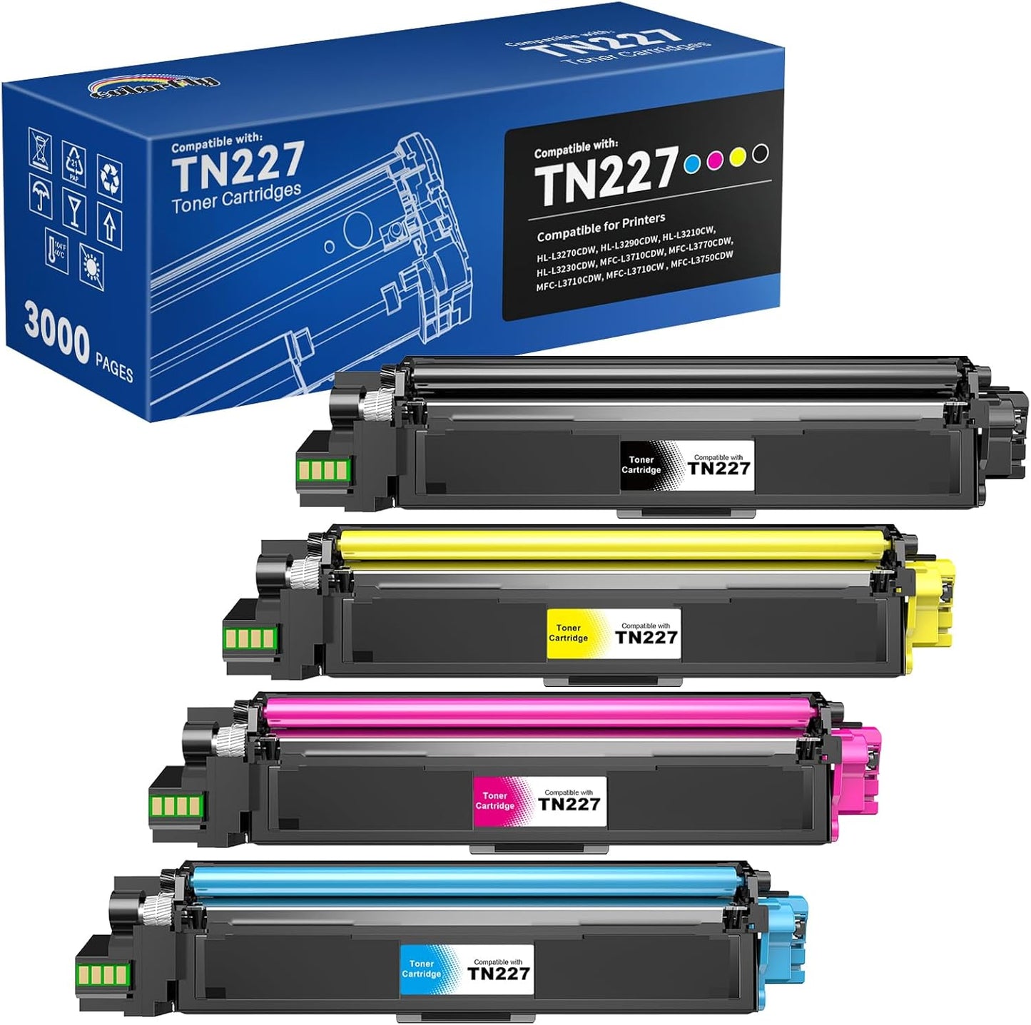 Compatible TN227 TN223 High Yield Toner 4 Pack for Printers