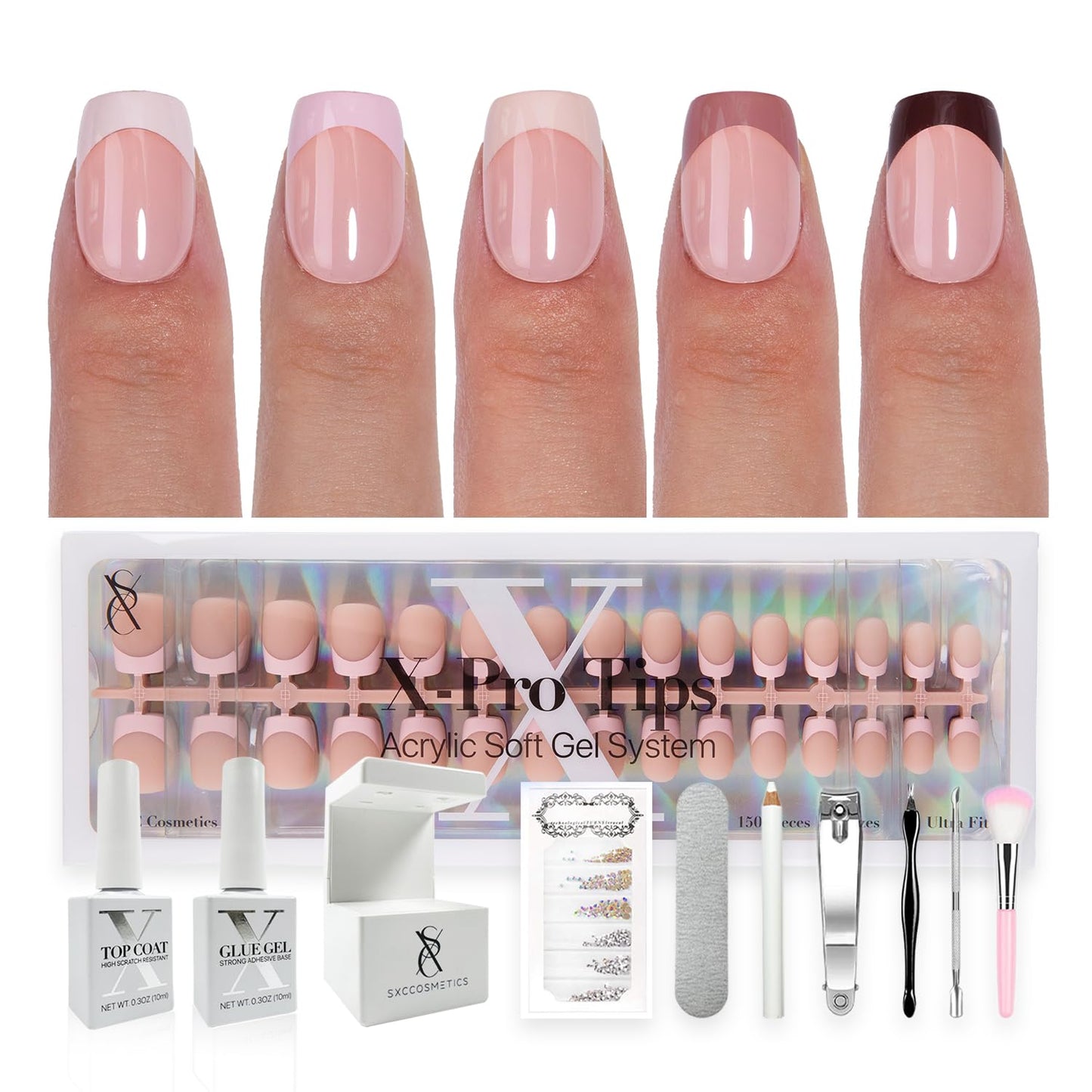 SXC Cosmetics French Tip Press On Nails - Skin Tone Nude Series