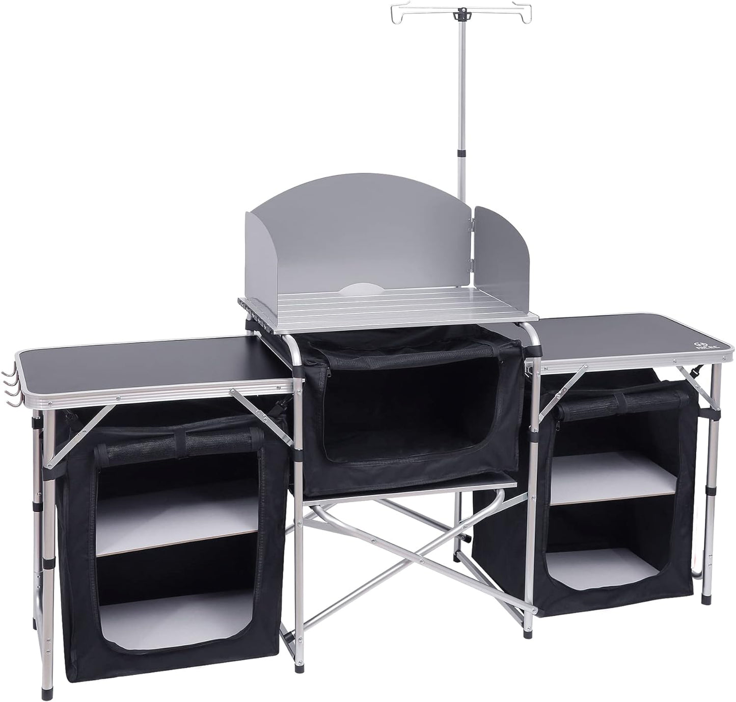 Folding Kitchen Table with Light Stand and Windshield for Outdoor
