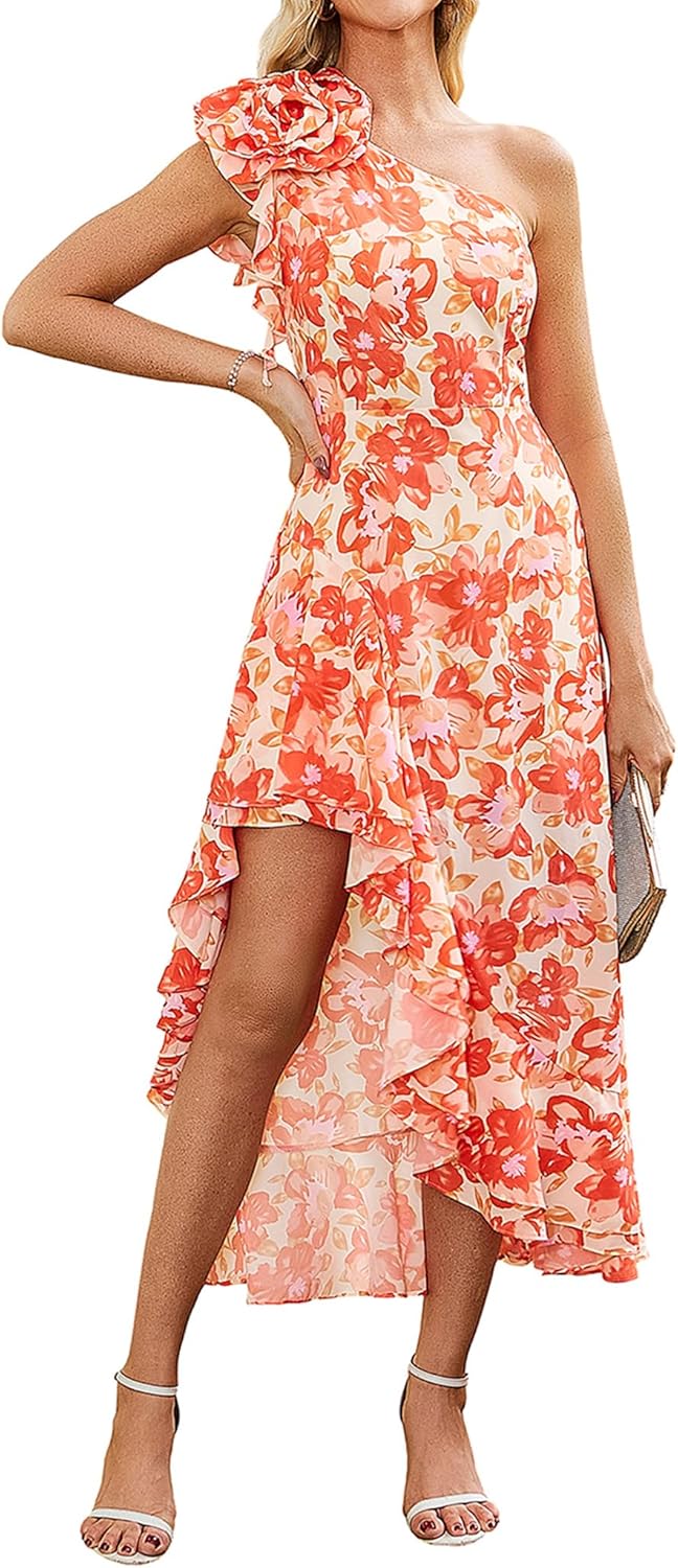 One Shoulder Floral Maxi Sundress for Wedding Guests and More