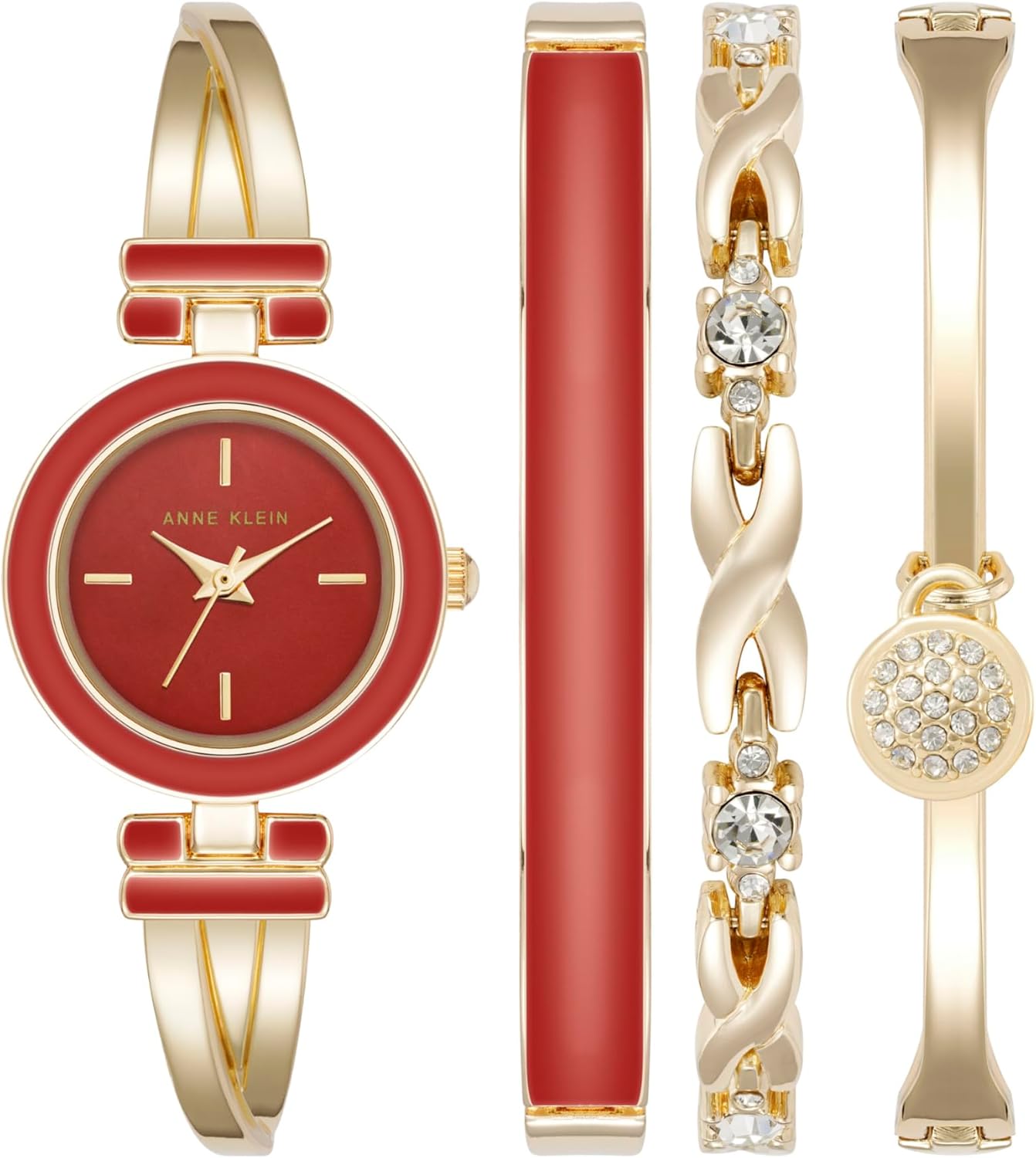 Anne Klein Women's Bangle Watch with Crystal Bracelet Set