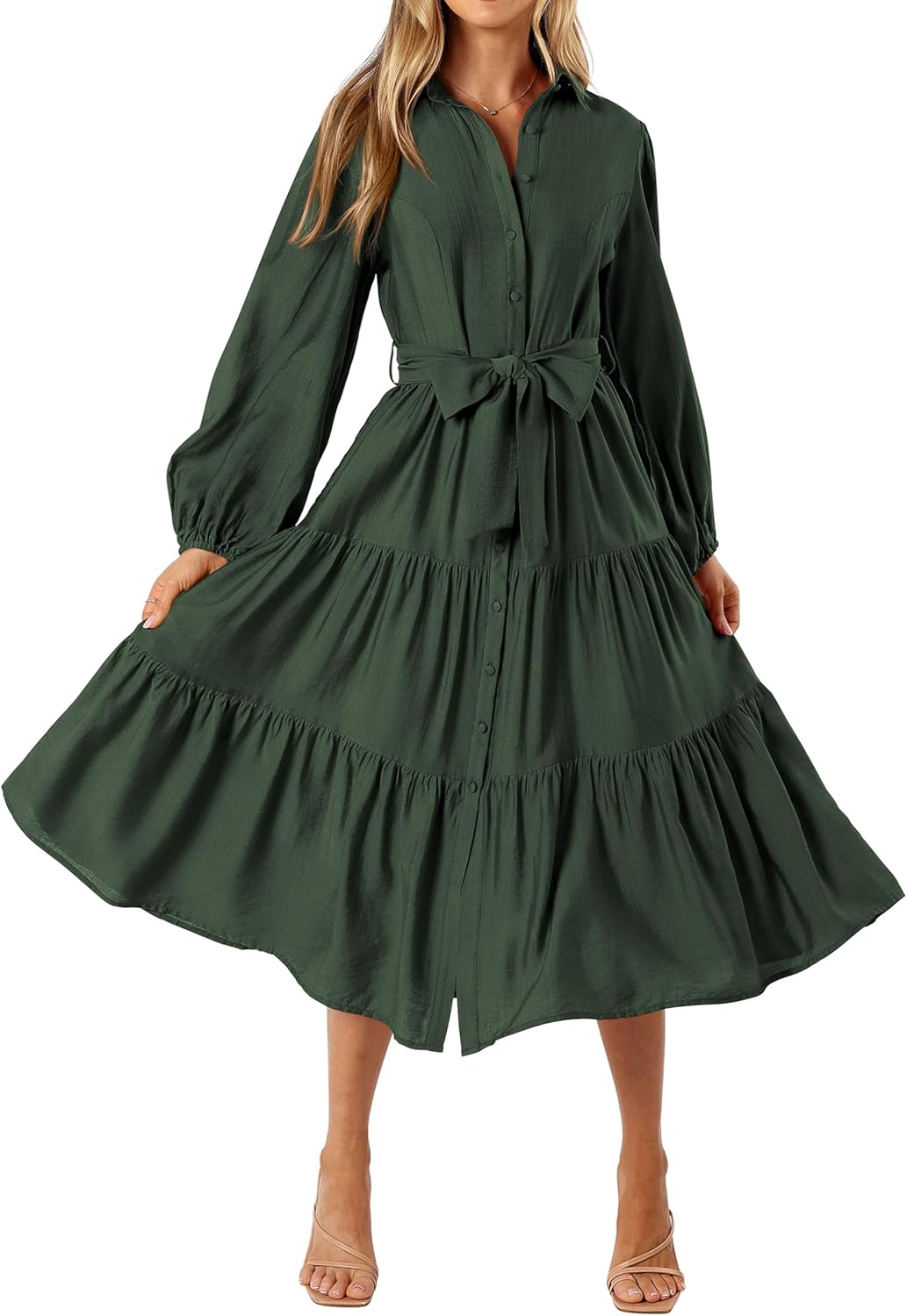 MASCOMODA Womens Long Sleeve Midi Dress for Fall 2025 Fashion