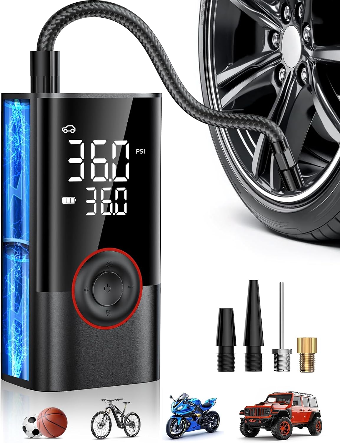 OMQ Portable Tire Inflator: 150PSI Smart Pump