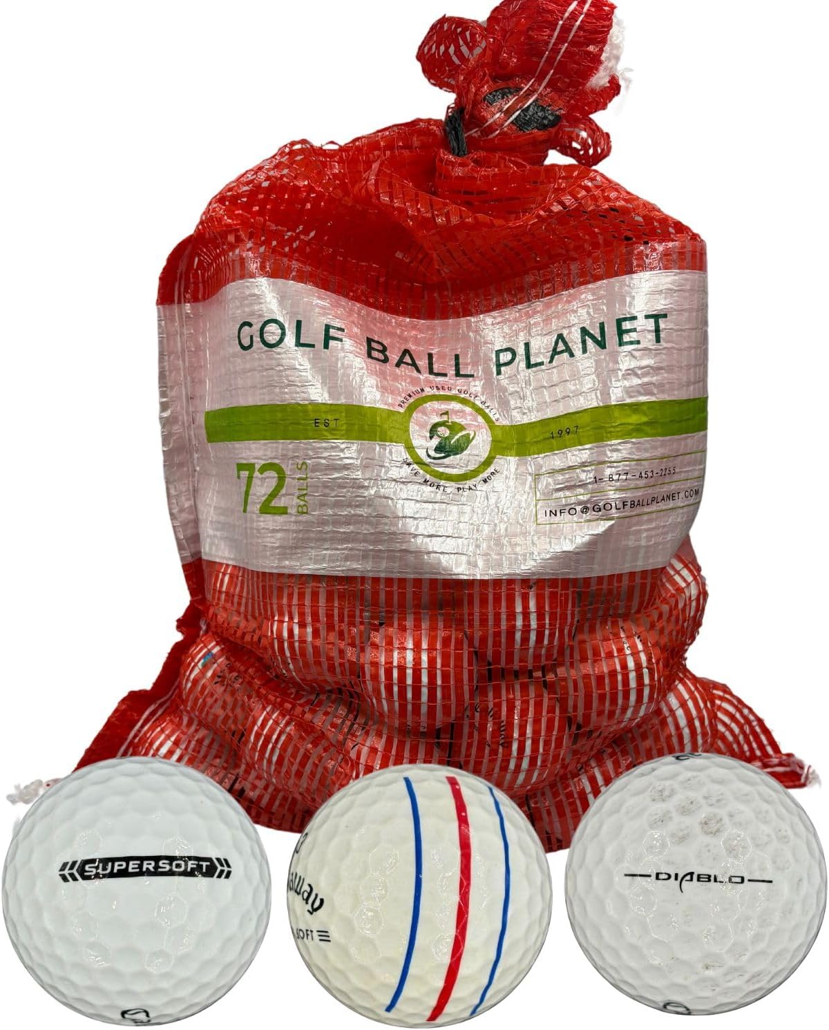 Golf Ball Planet 72 Used Golf Balls in Mesh Bag for Great Value