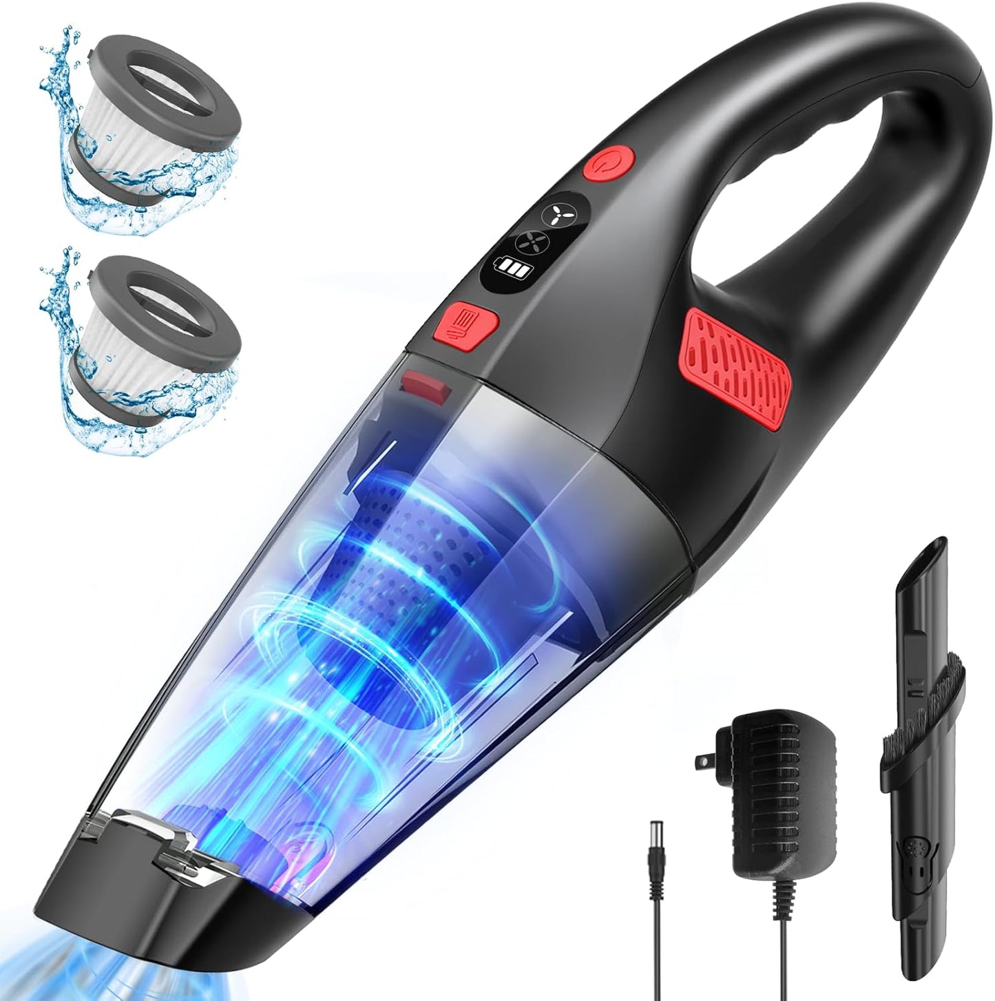 Powerful Cordless Car Vacuum, HEPA Filter, Dual Crevice Brush