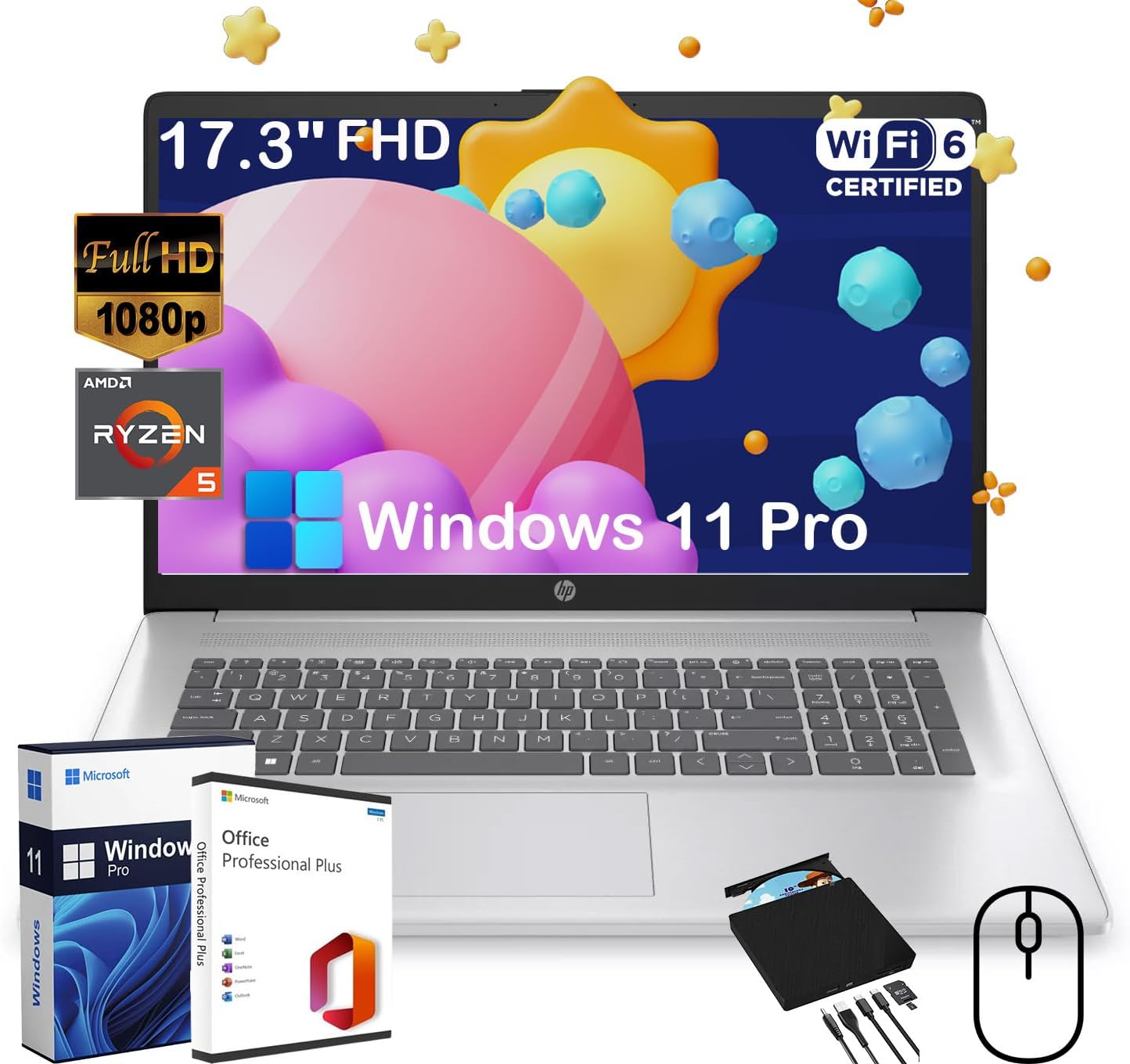 HP 17.3 FHD Laptop for Business and Students with CD/DVD Drive