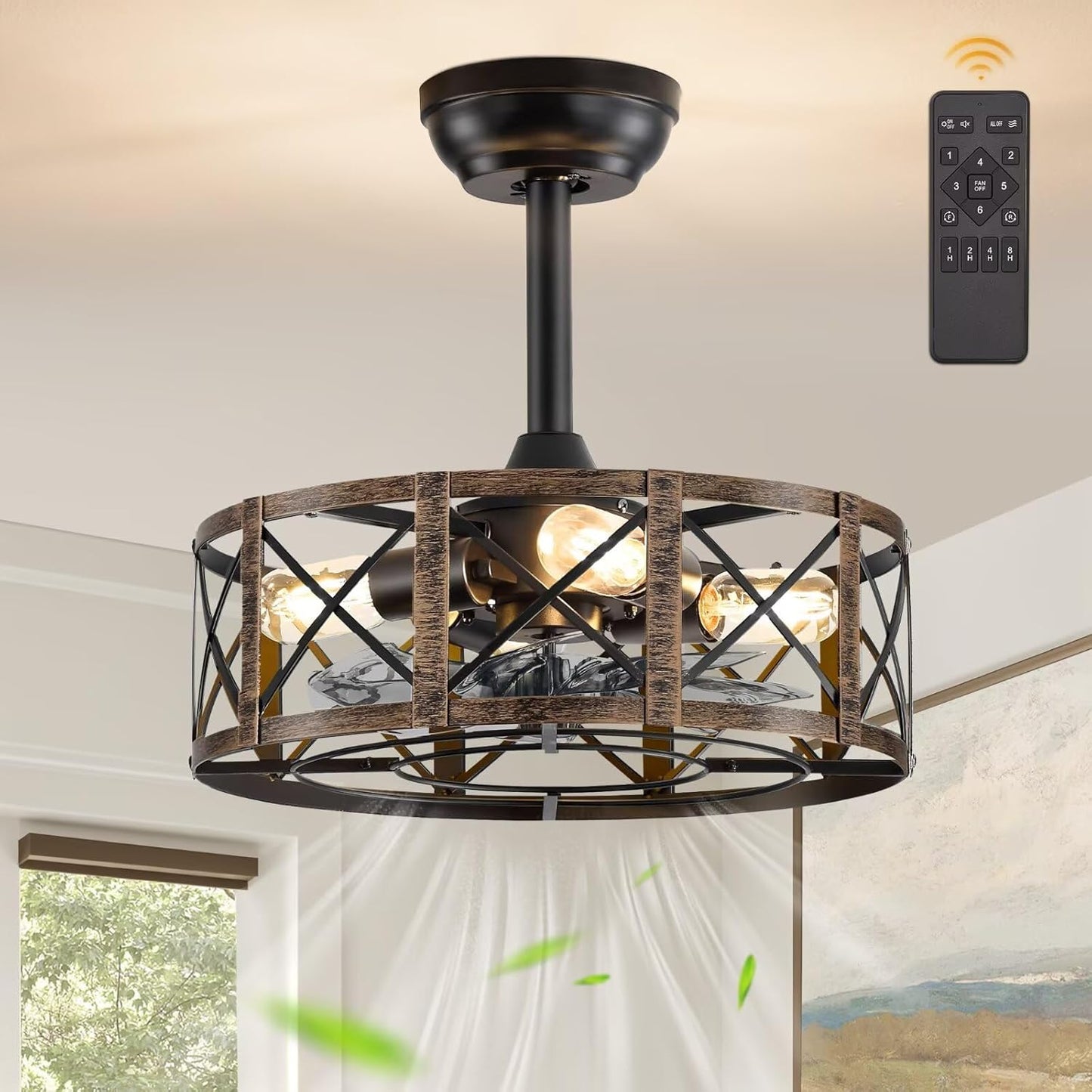 16in Caged Ceiling Fan with Lights and Remote for Any Room