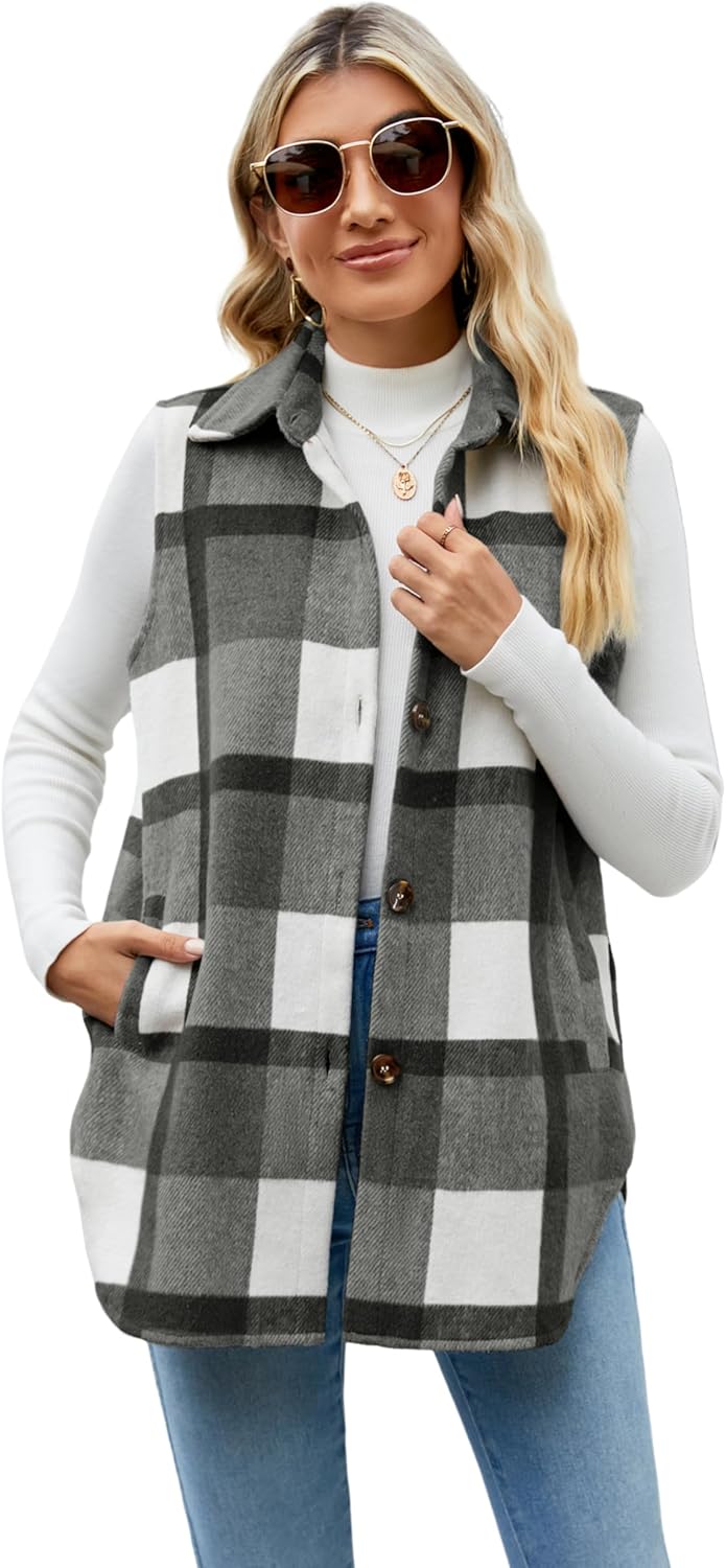UANEO Womens Fall Flannel Plaid Vest for Chic Winter Style