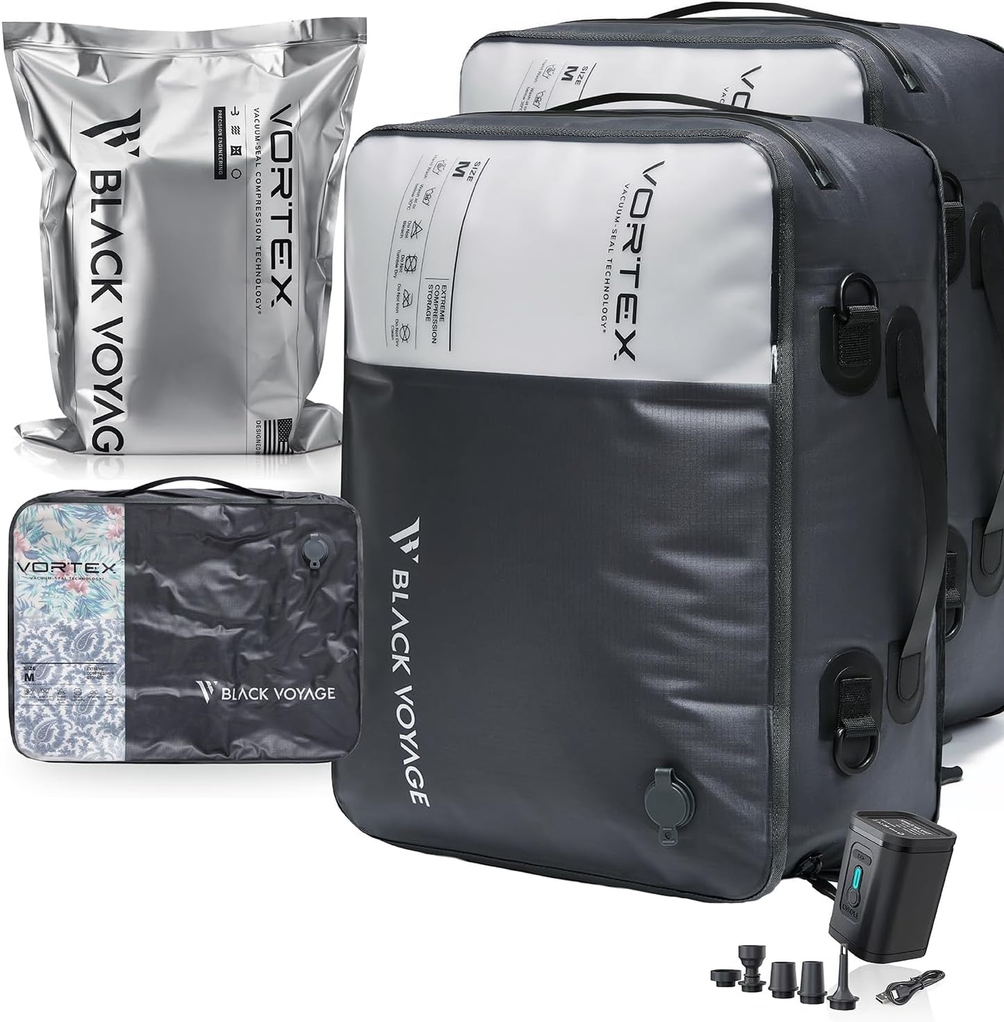Black Voyage Reusable Vacuum Compression Travel Bags for Packing
