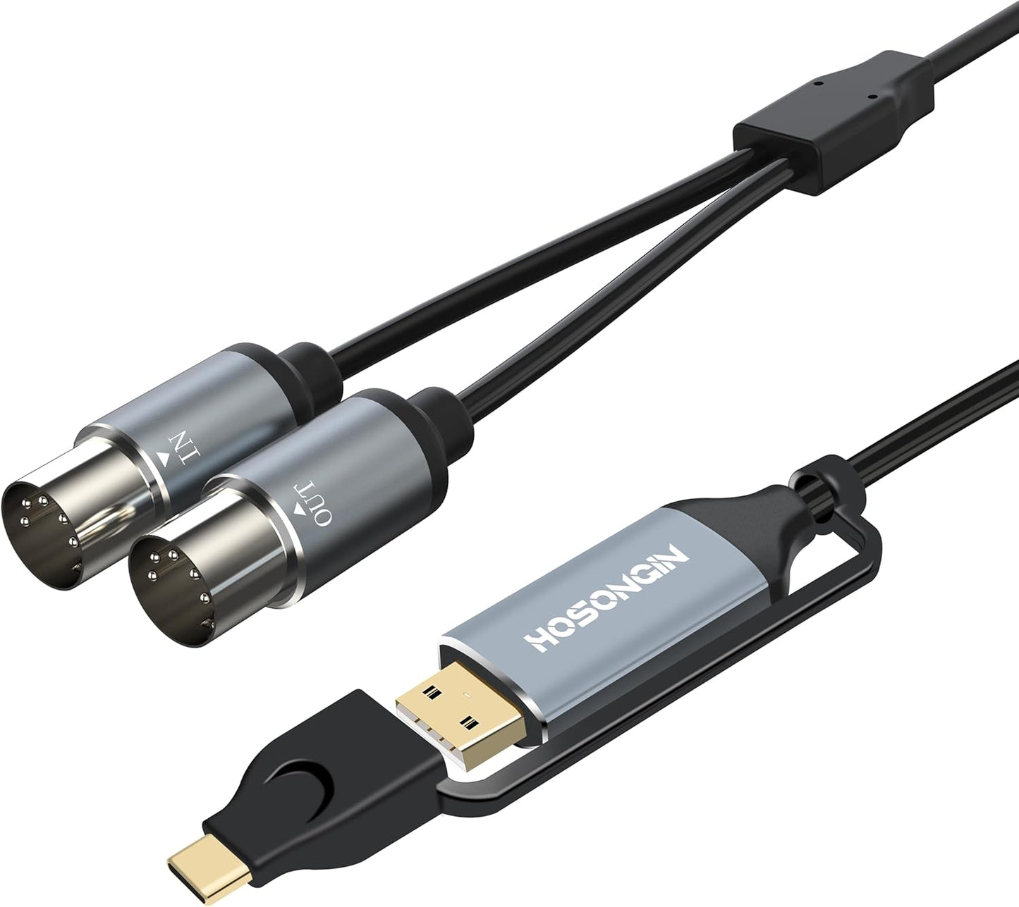 HOSONGIN 6ft MIDI to USB C Cable - Connect Keyboards Easily!