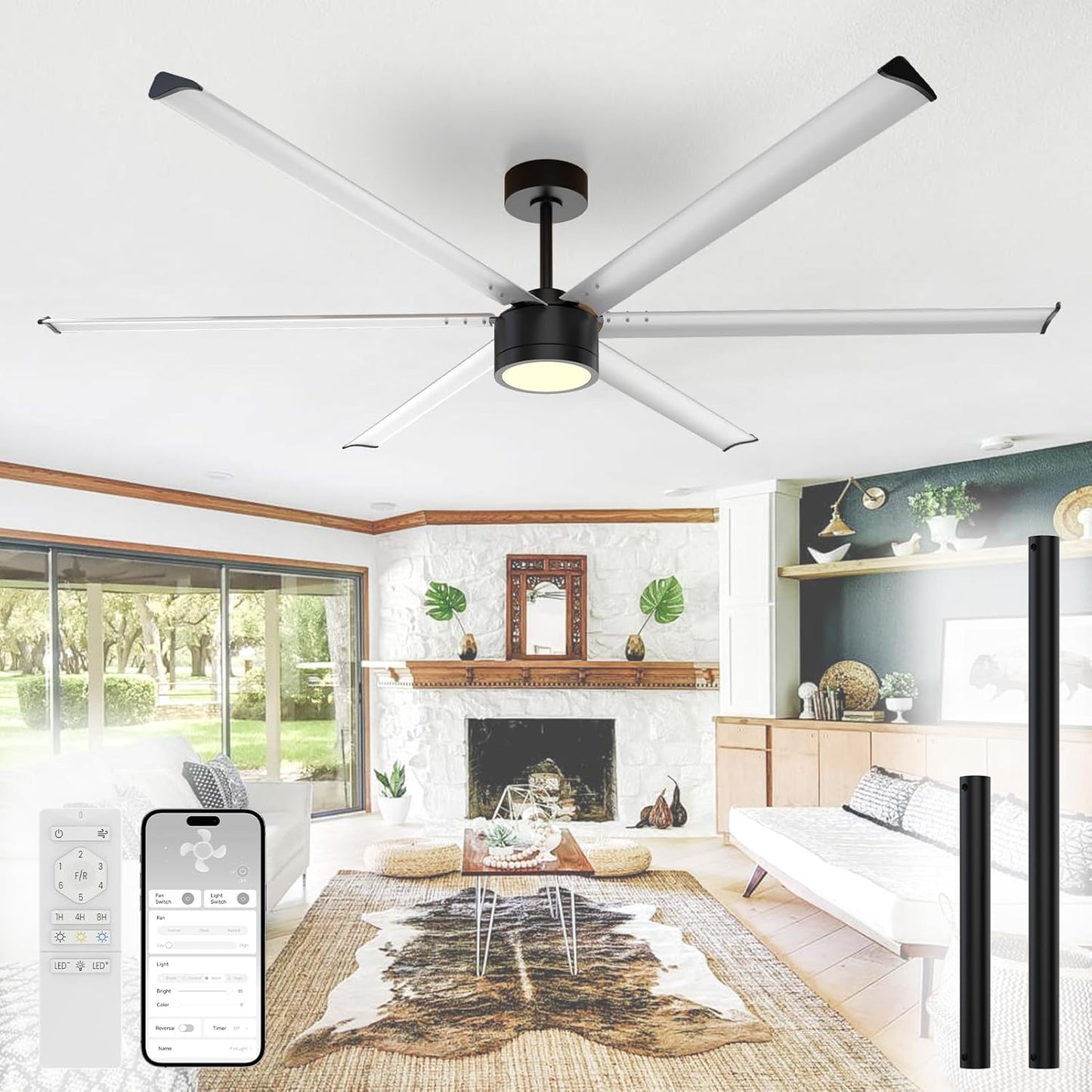84 Inch Industrial Ceiling Fan with Light and Remote Control