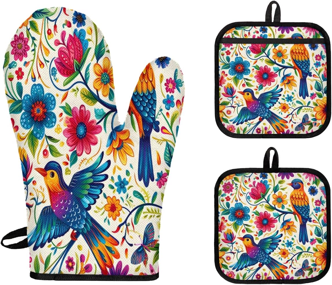 Hexteria Colorful Bird Oven Mitts