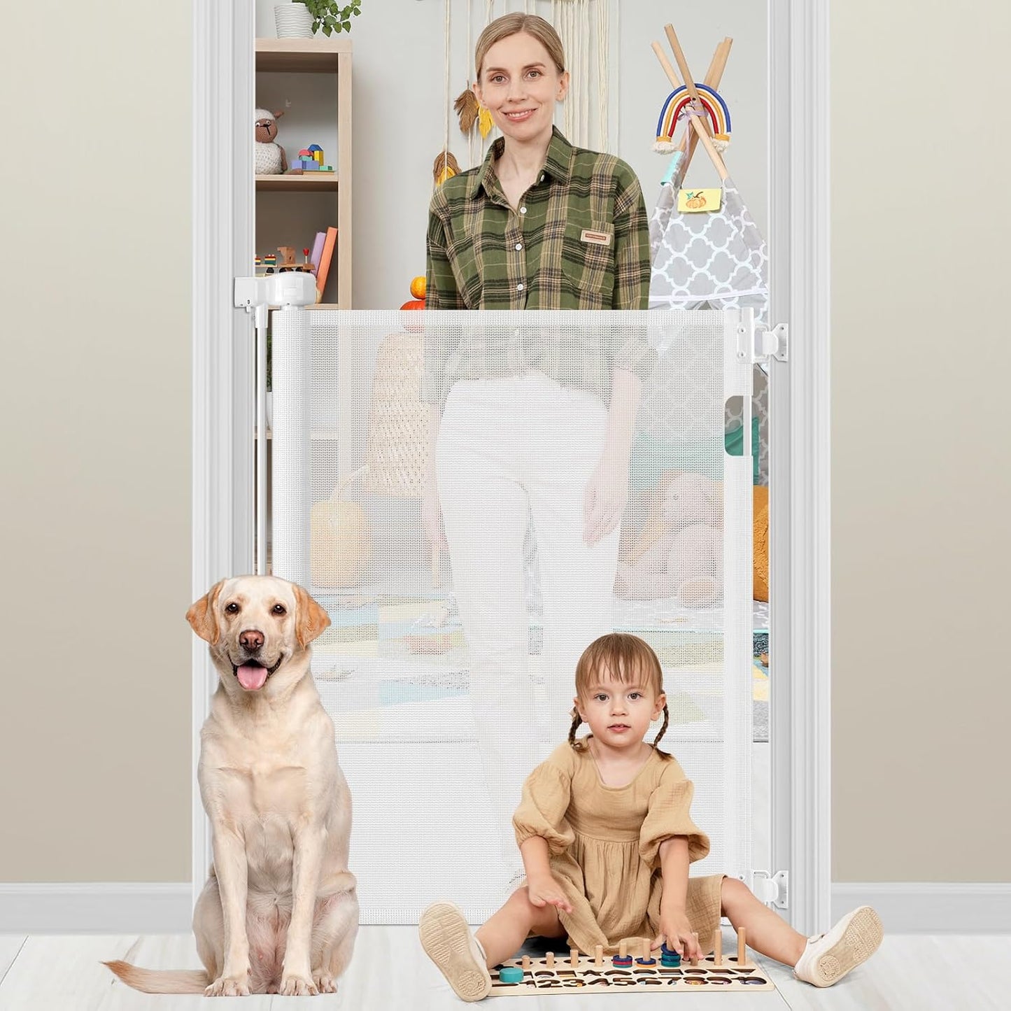 Extra Tall Retractable Mesh Pet Gate - Bingguz