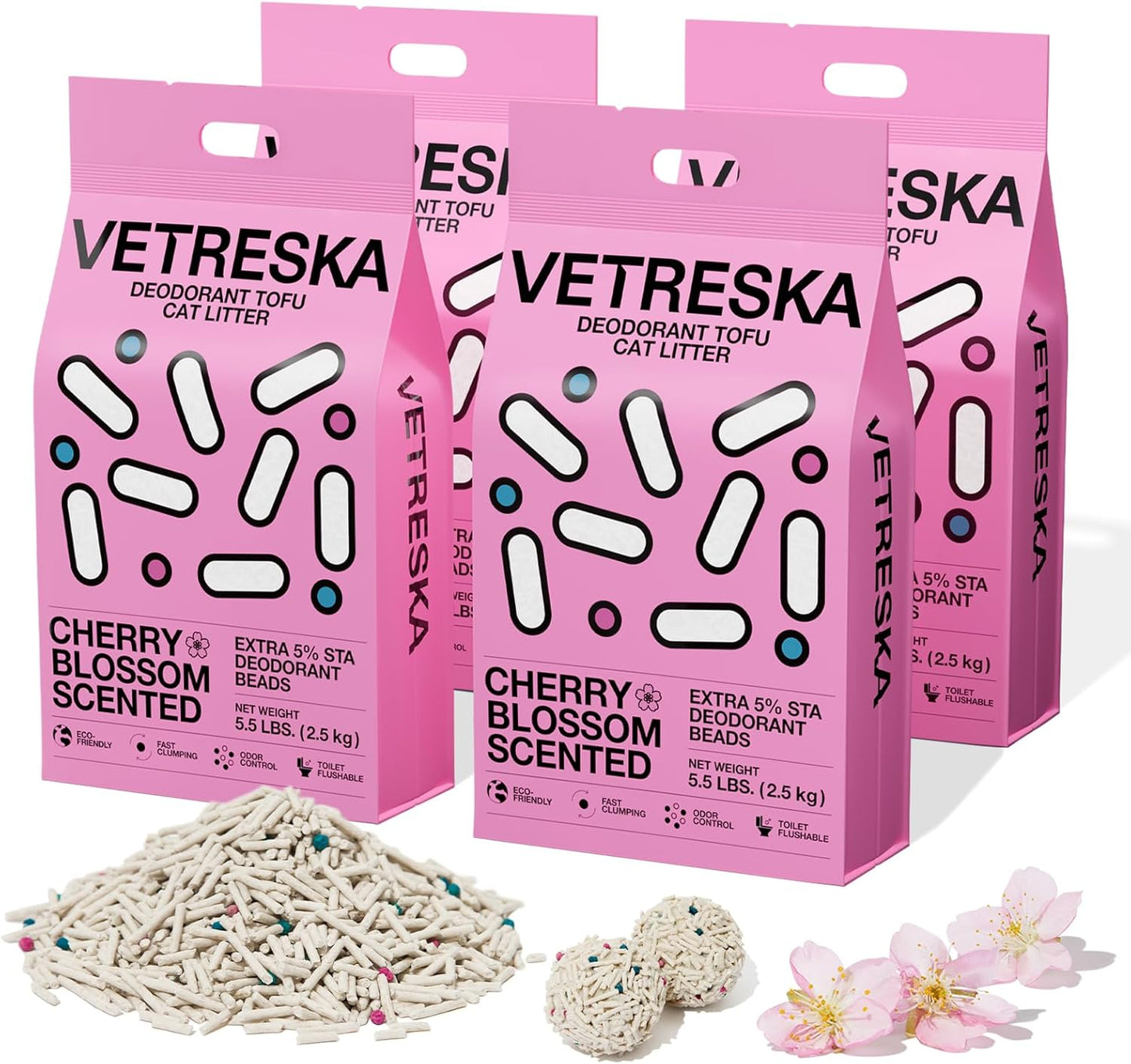 VETRESKA Cherry Blossom Tofu Cat Litter for Strong Clumping