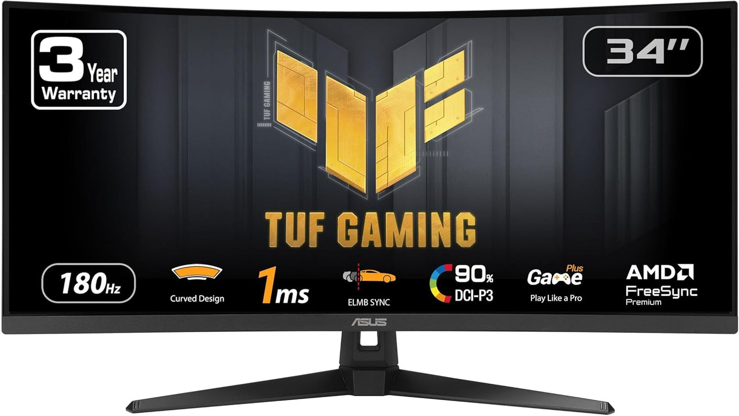 ASUS TUF 34 Curved Monitor: 180Hz, 1ms, Extreme Motion Blur, FreeSync Premium