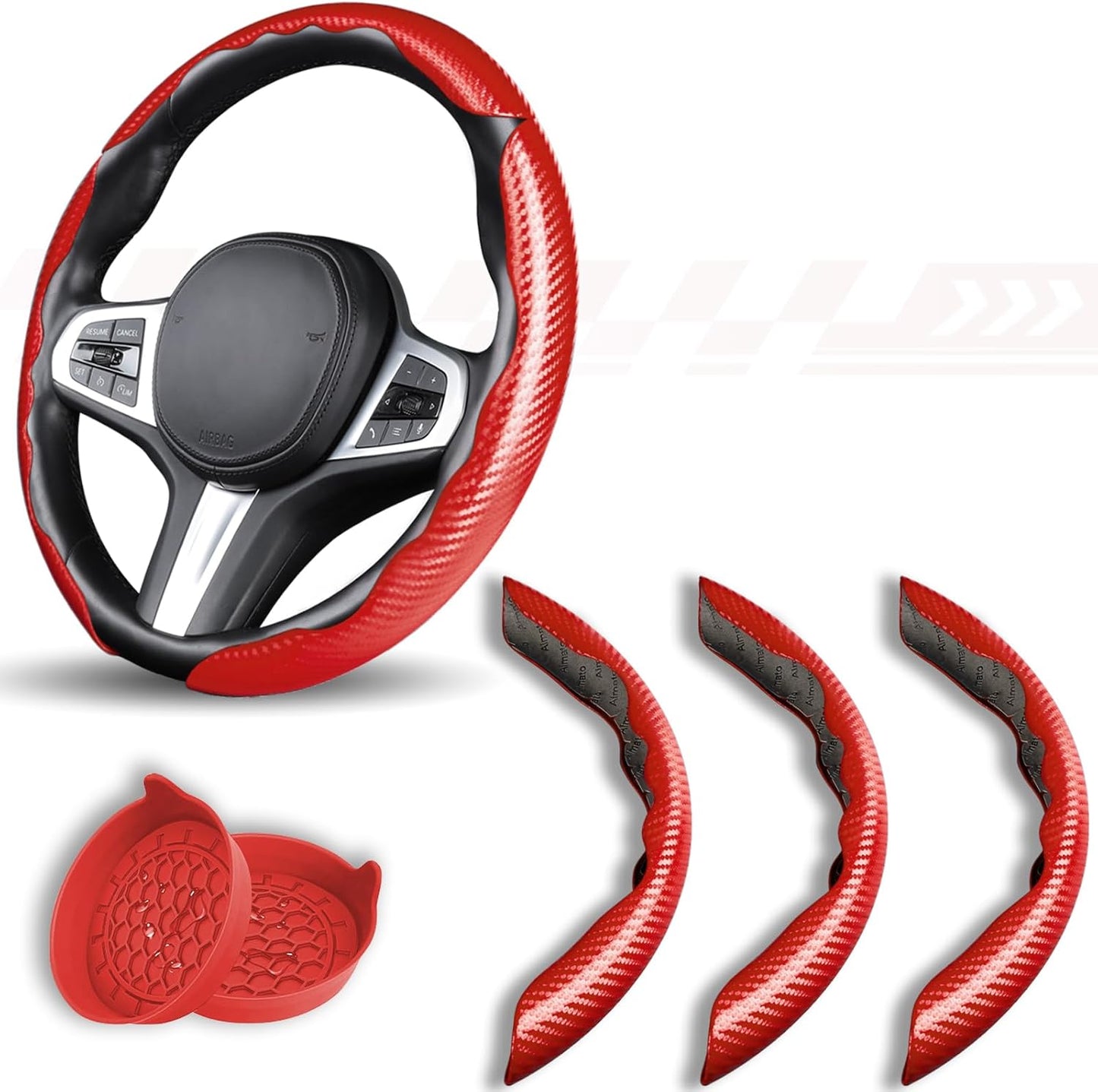 3 Piece Carbon Fiber Steering Wheel Cover for 14.5-15 in Cars