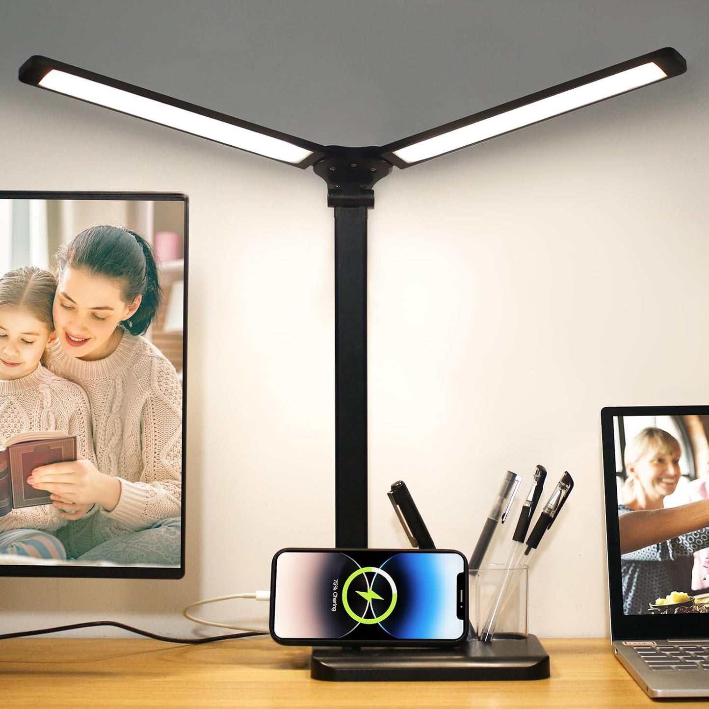 Qooltek Touch Control Desk Lamp - Eye-Caring, Multi-Function, Black