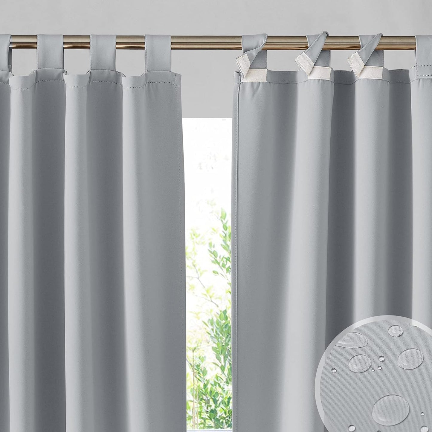 RYB HOME Outdoor Curtains for Patio - Waterproof Blackout Privacy