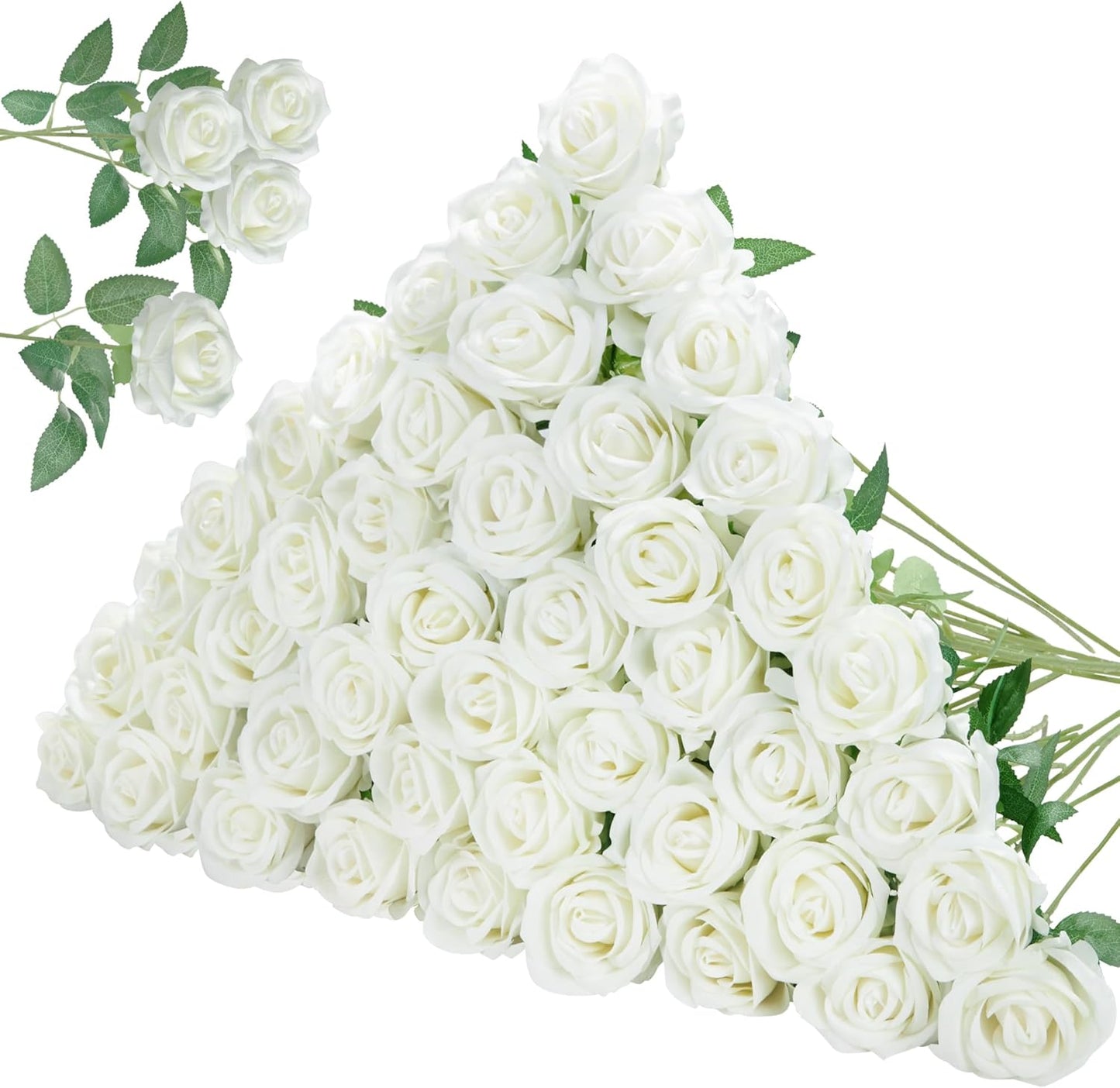 InnoGear 50 Pcs White Roses Artificial Flowers for Home Decor