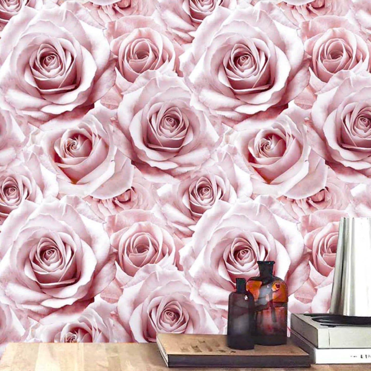 Abyssaly Pink Rose Floral Peel and Stick Wallpaper for Home Decor