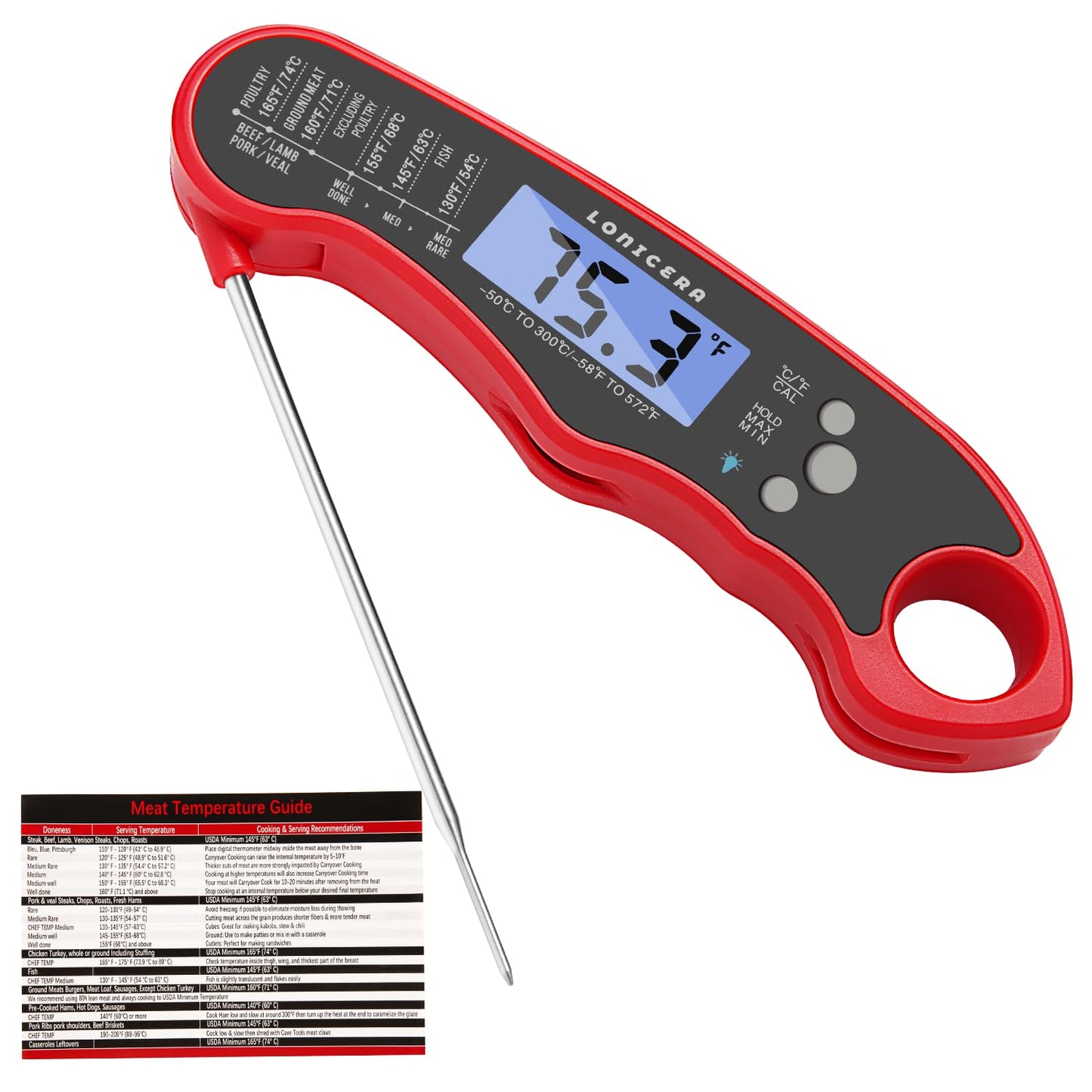 LONICERA Waterproof Instant Read Thermometer - Calibrated & Backlit