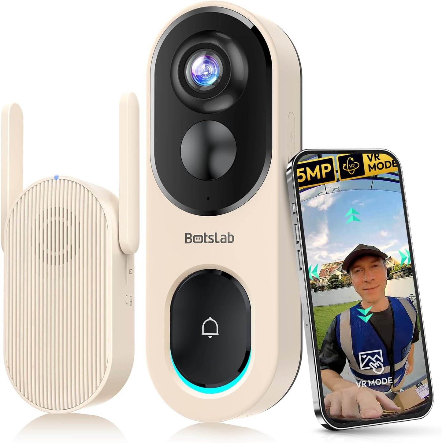 5MP Wireless Doorbell Camera with 180 Panoramic View and AI