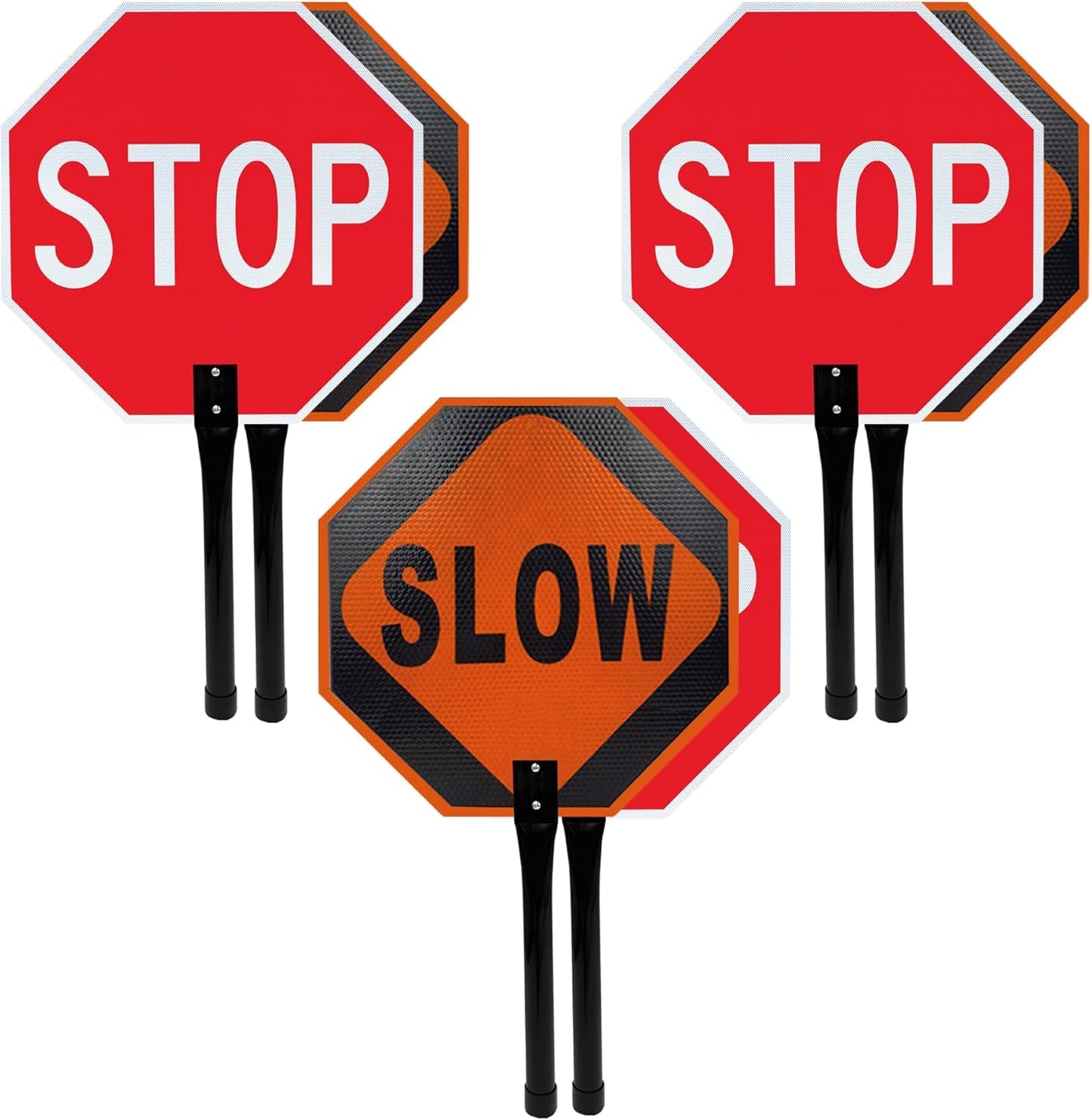 Olanzu 18x18 inch Stop Slow Sign with Metal Handle for Safety