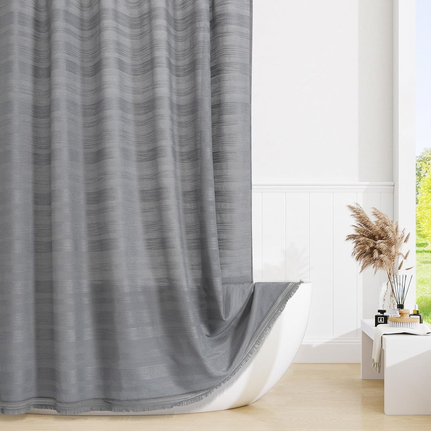 Long Boho Farmhouse Shower Curtain Set with Tassel for Chic Bath