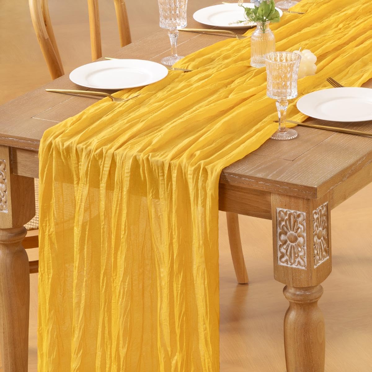 Gold Fall Cheesecloth Table Runner for Weddings and Events