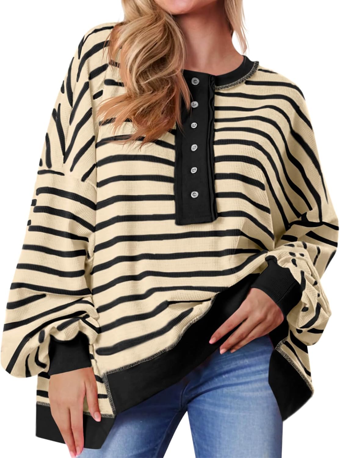 Womens Oversized Striped Sweatshirts for Casual Fall Style